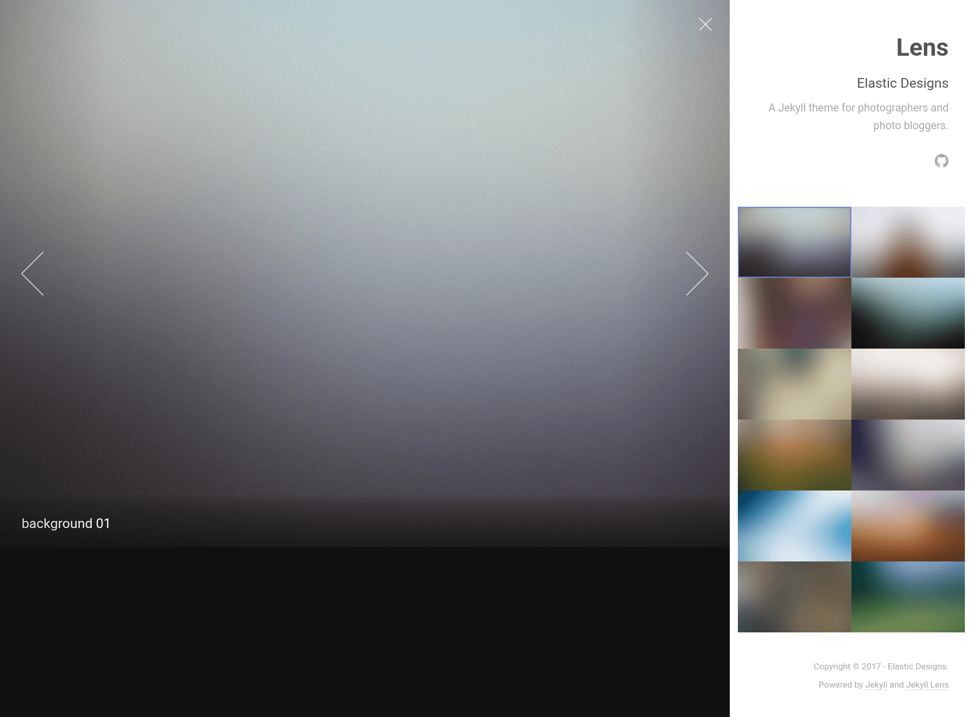 screenshot of Jekyll Lens on template0.com