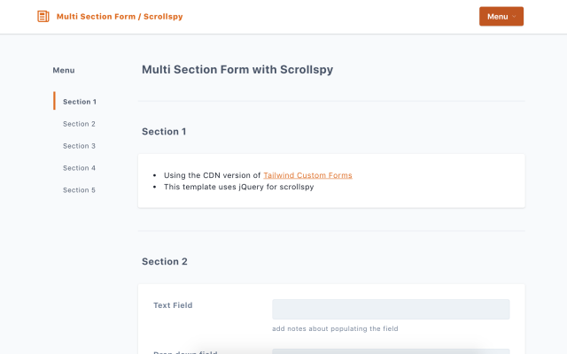 Image for Multi Section Form on template0.com Image for Multi Section Form on template0.com