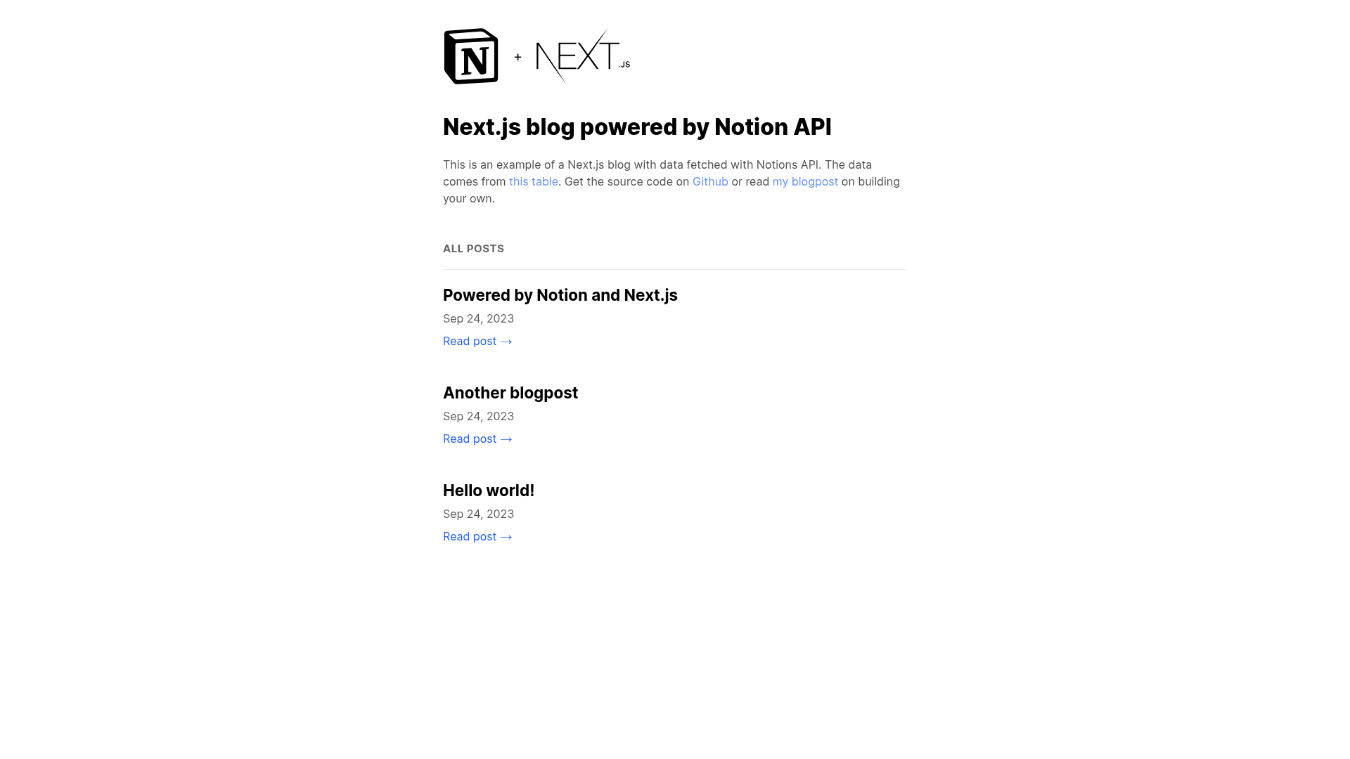 screenshot of Notion Blog Next.js on template0.com