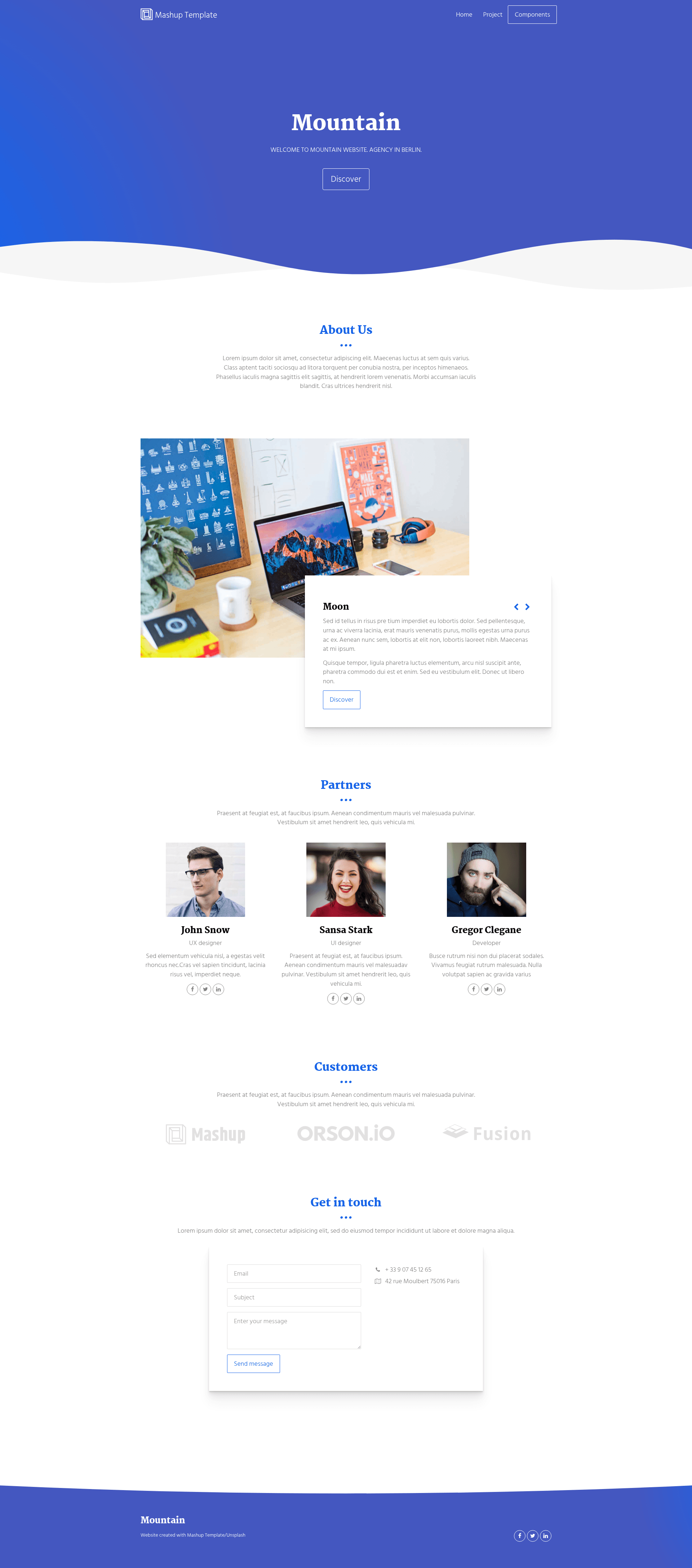 screenshot of Mountain – Small Startup Agency Bootstrap Free Template on template0.com