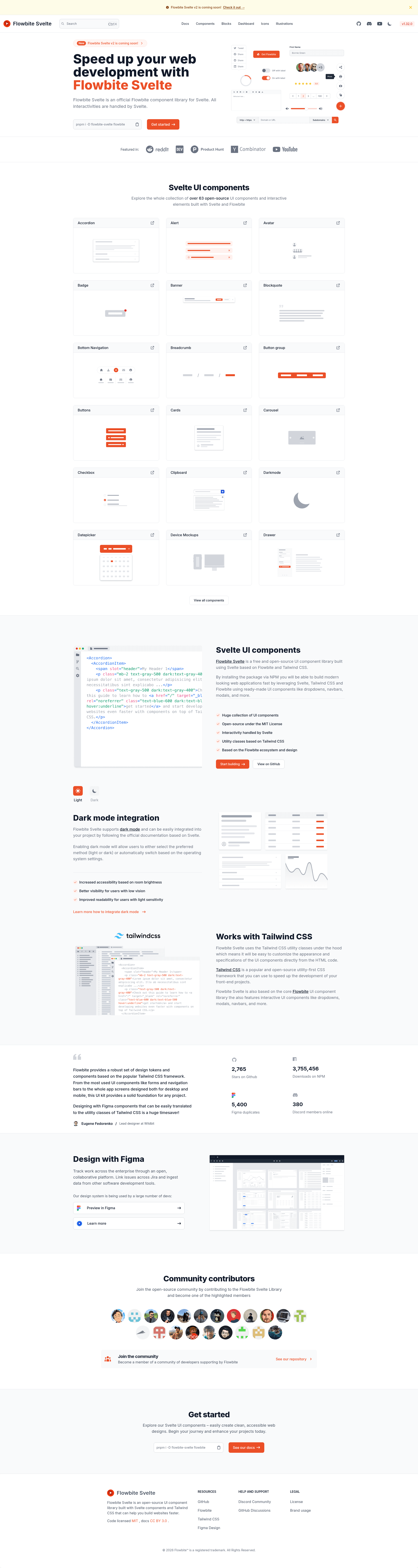 screenshot of Flowbite Svelte on template0.com