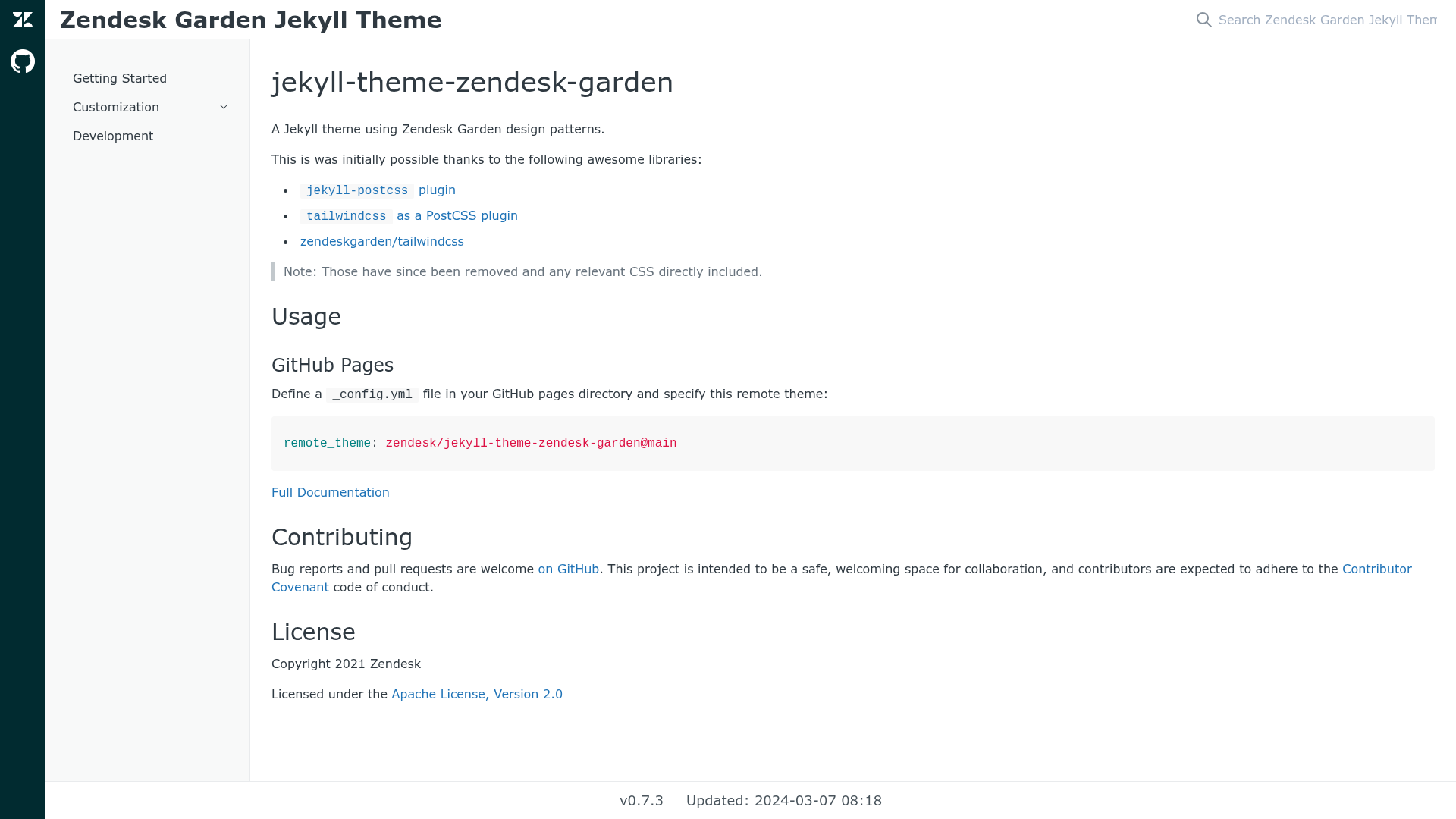 screenshot of Zendesk Garden Jekyll Theme on template0.com