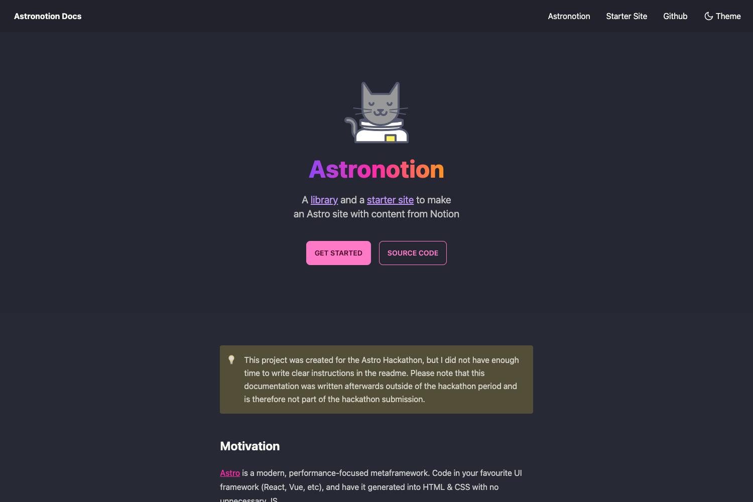 Astronotion Starter SSG preview