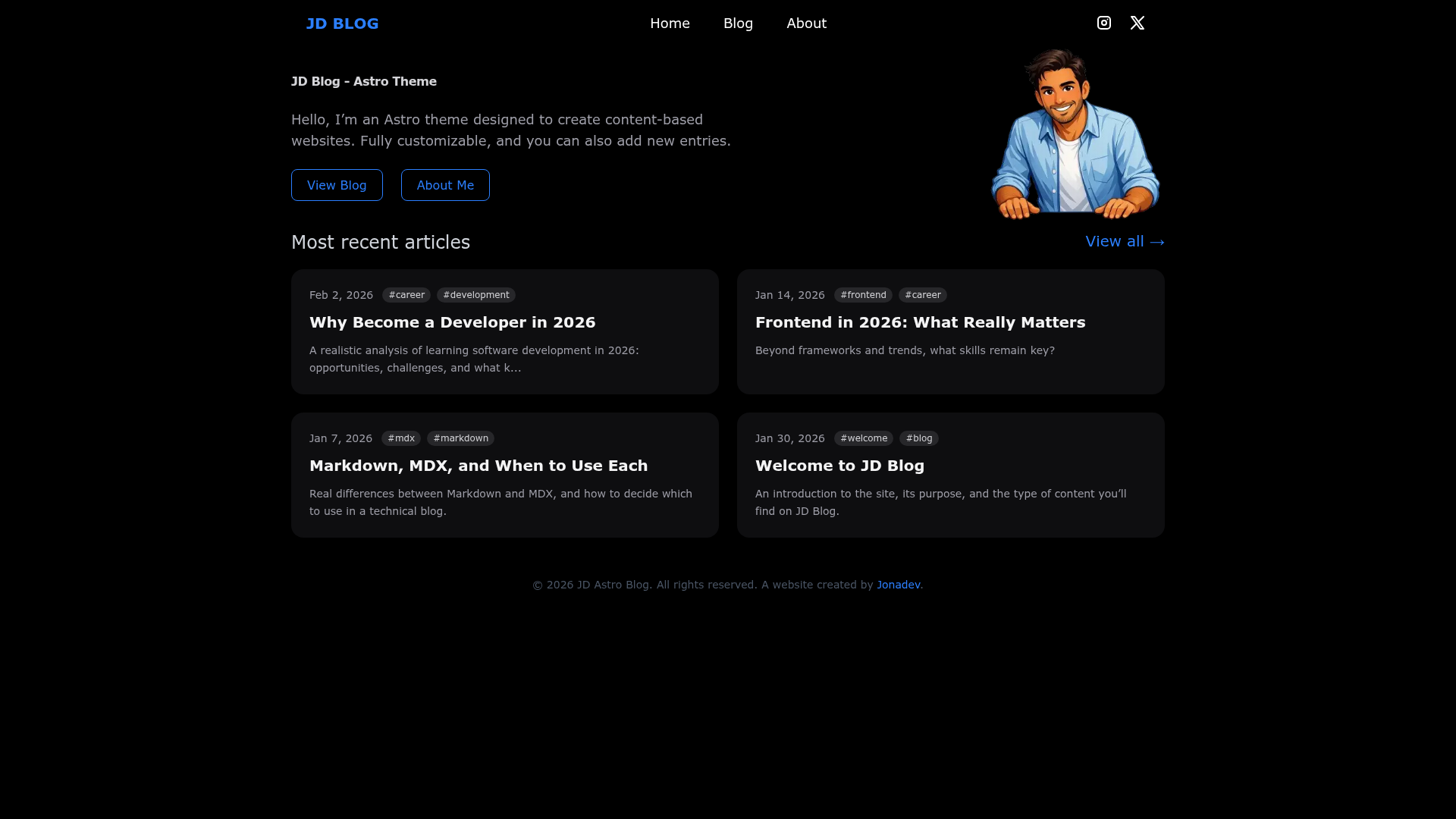 screenshot of JD Blog Astro on template0.com