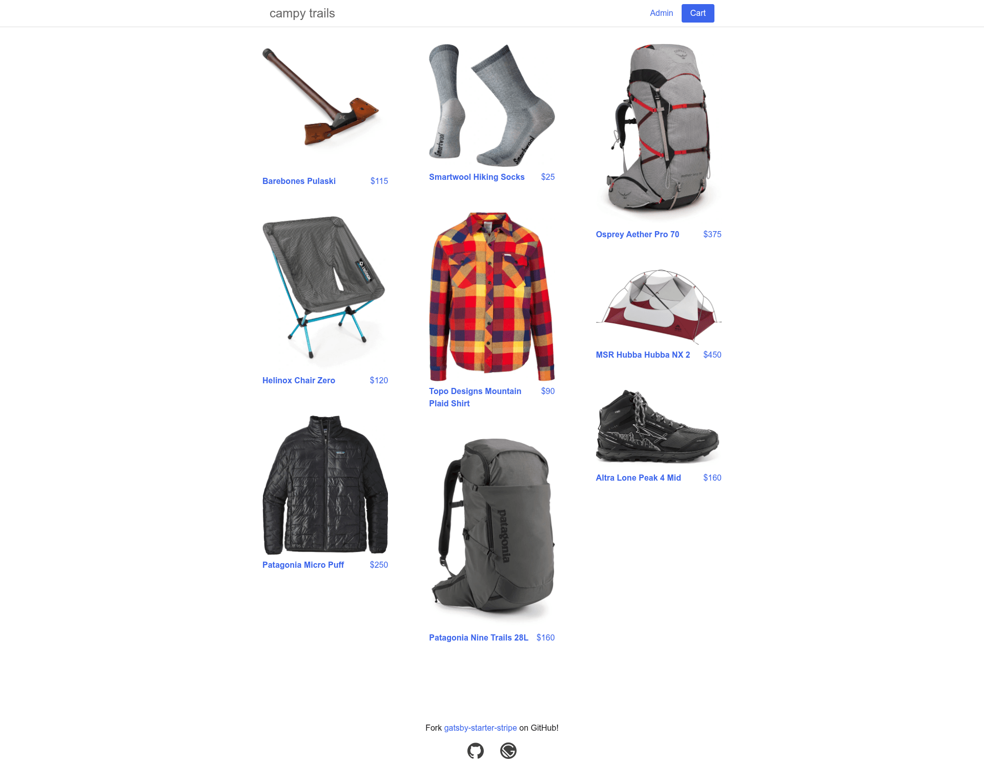 screenshot of gatsby-starter-stripe on template0.com