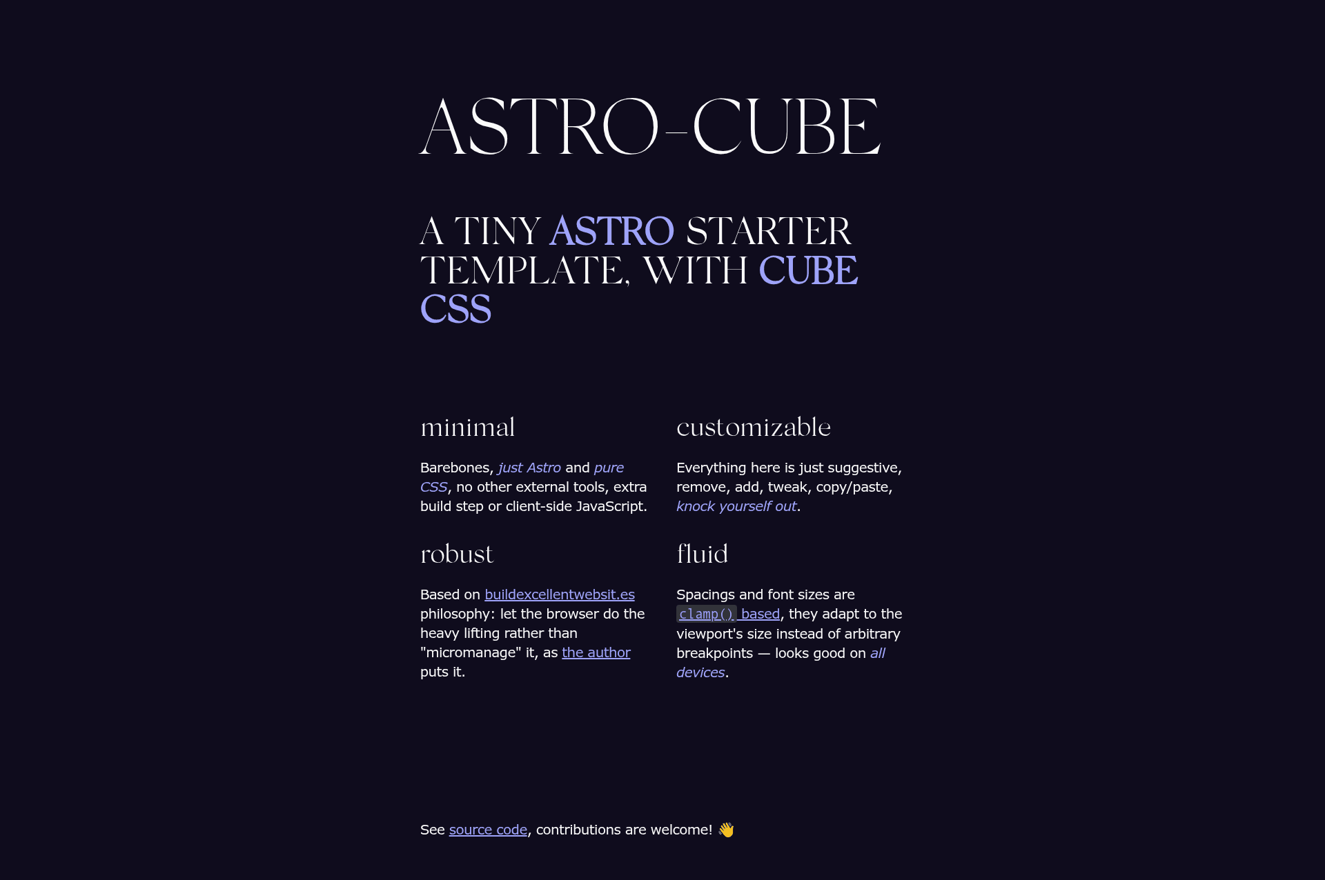 screenshot of Astro Cube on template0.com
