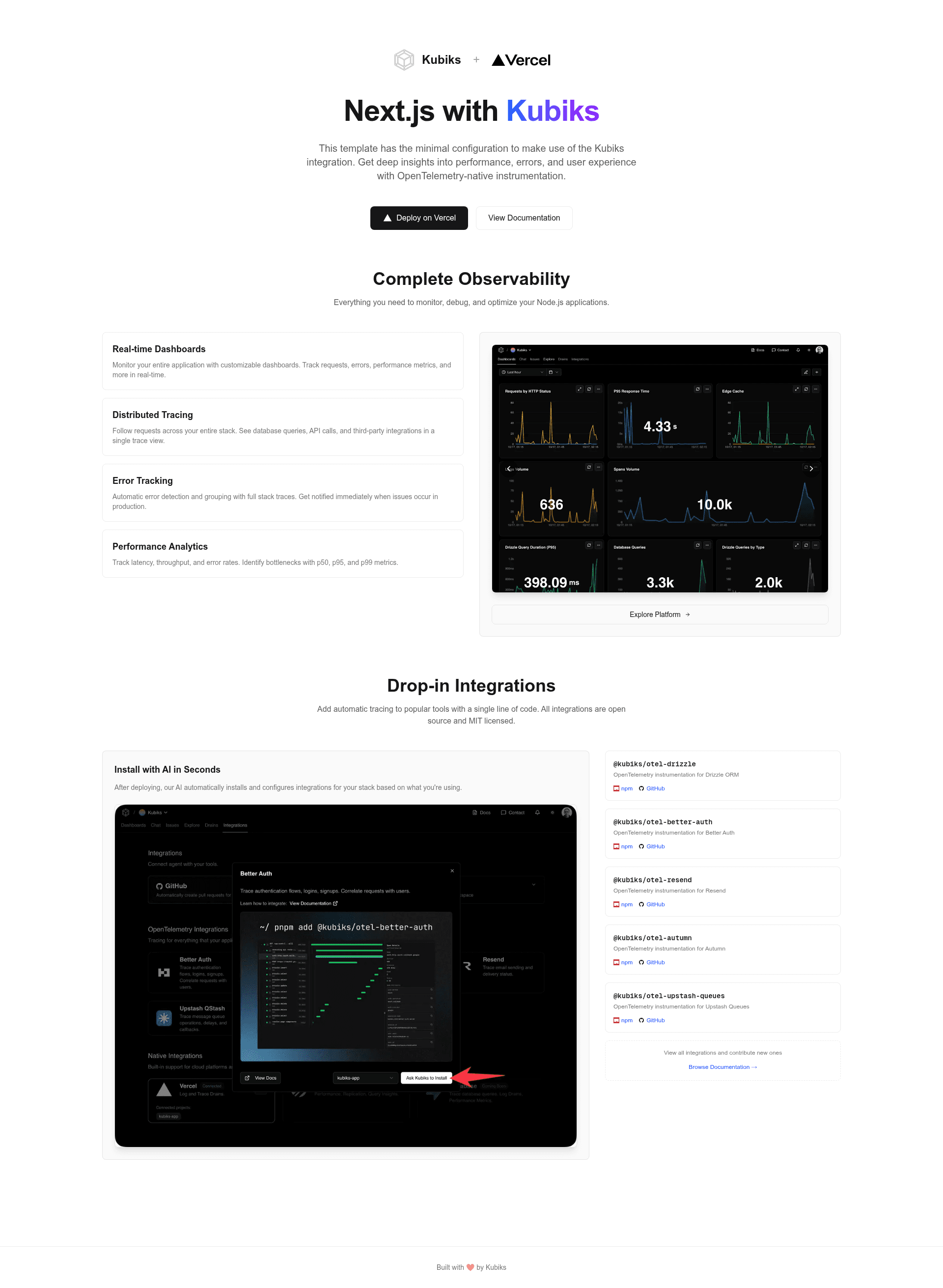 screenshot of Kubiks Next.js Starter Template on template0.com