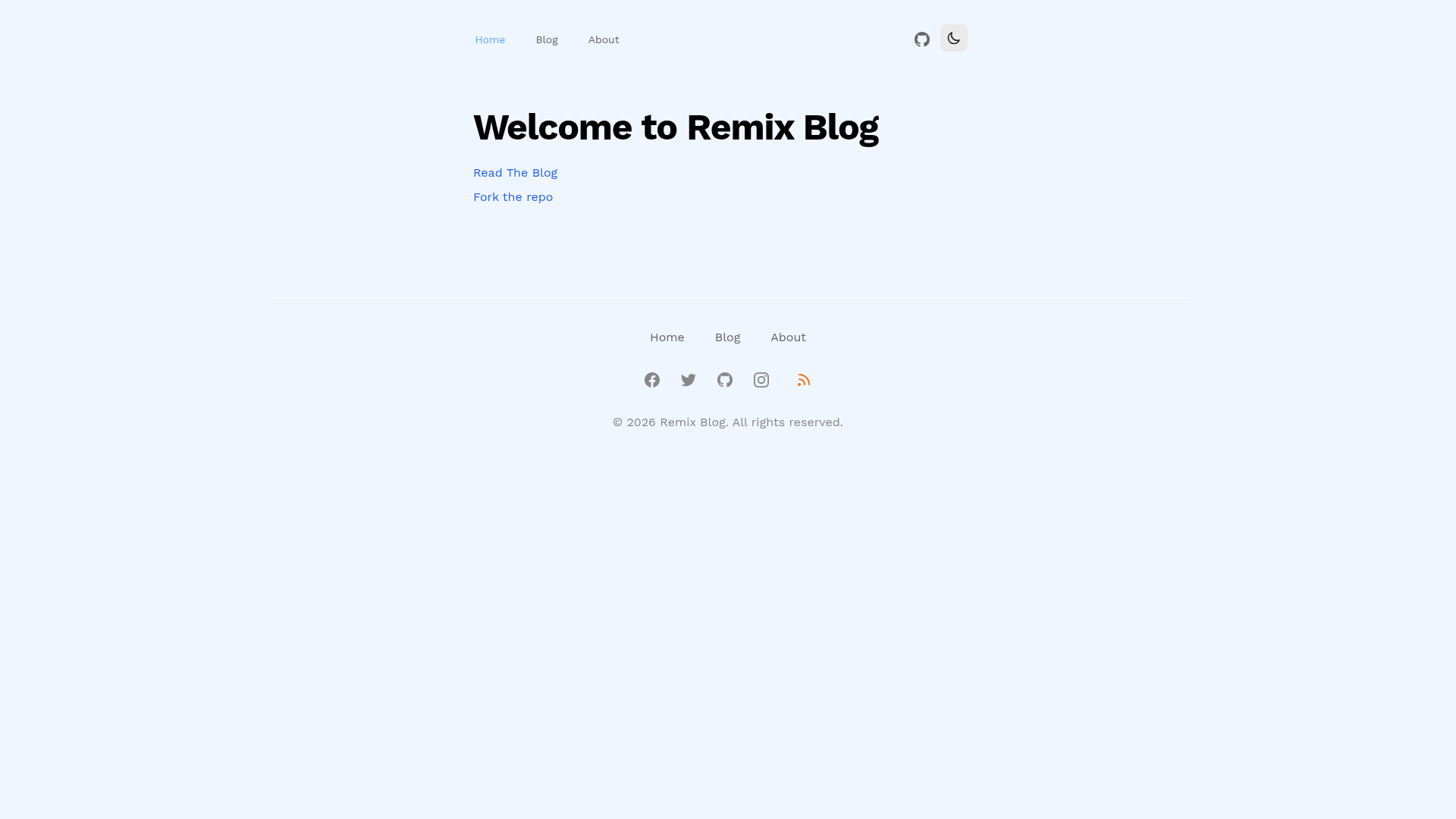 screenshot of Remix Blog Stack on template0.com