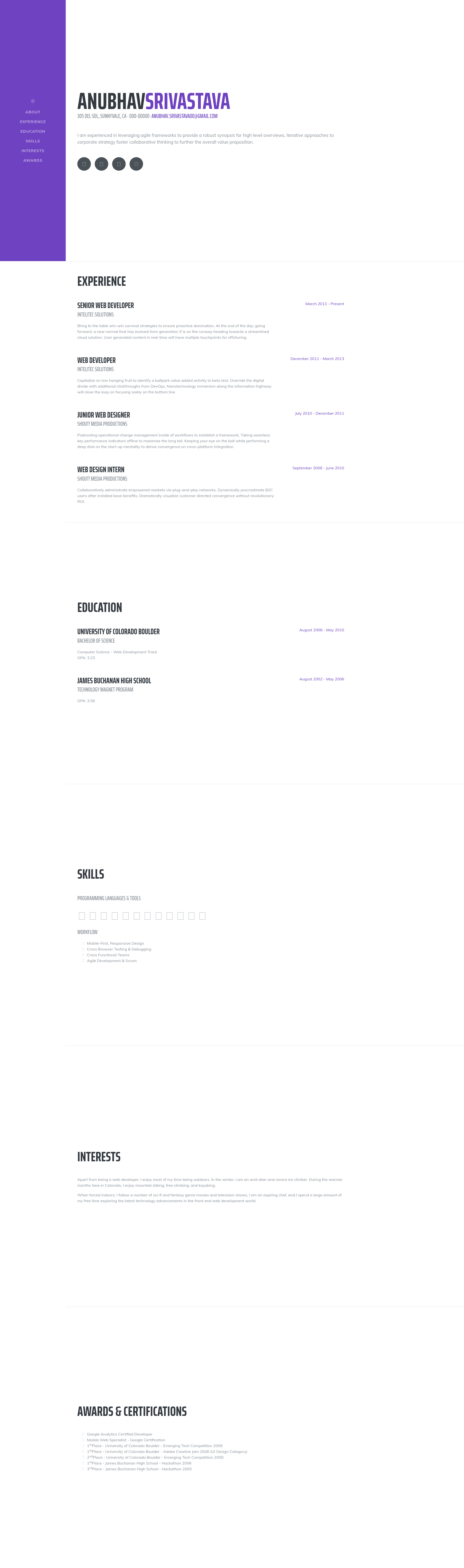 screenshot of Gatsby Starter Resume on template0.com