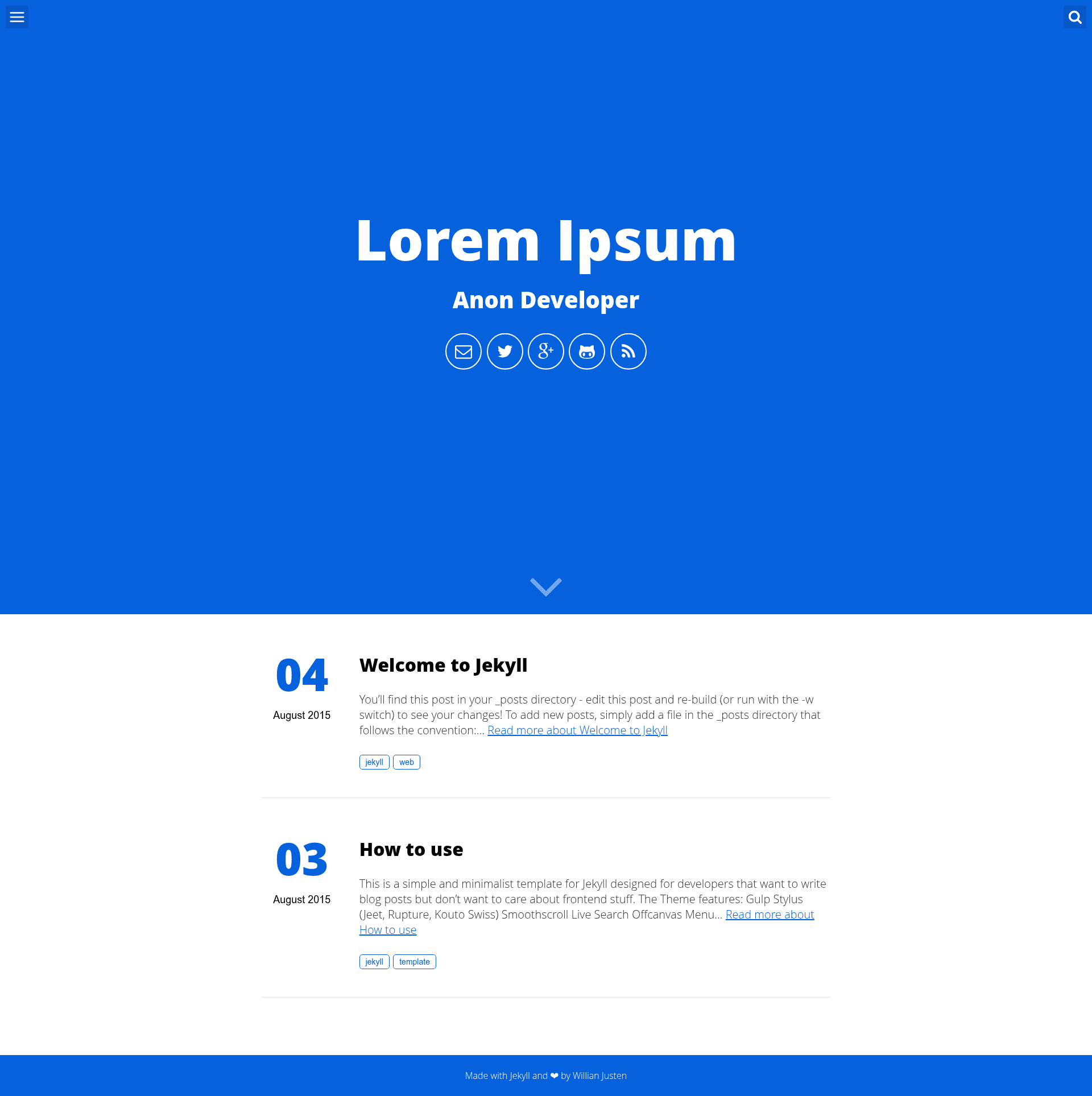 screenshot of Will Jekyll Template on template0.com