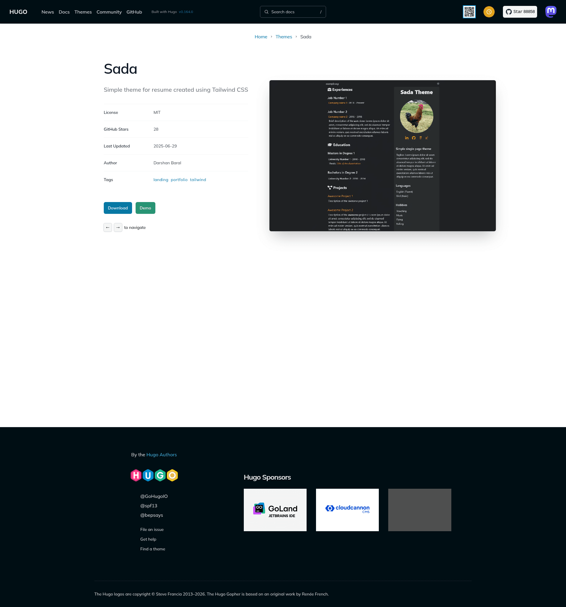 screenshot of Sada on template0.com