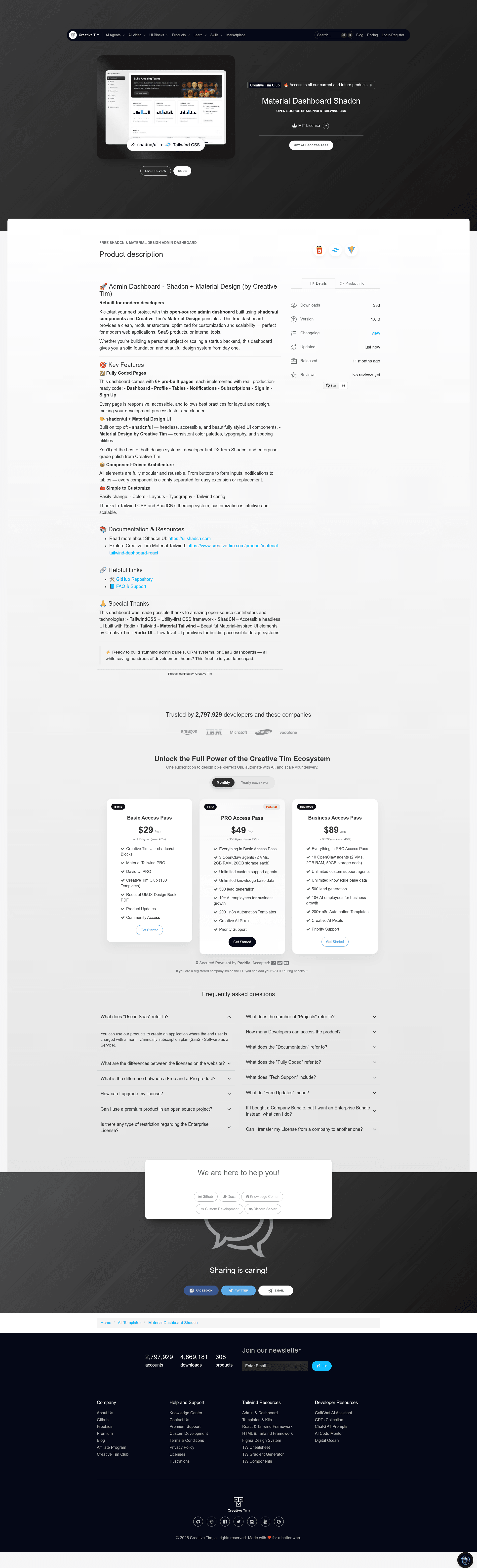 screenshot of material-dashboard-shadcn on template0.com