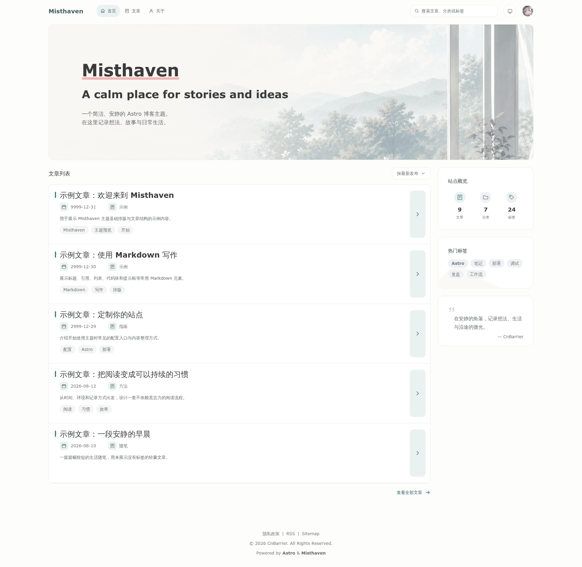 screenshot of Misthaven on template0.com