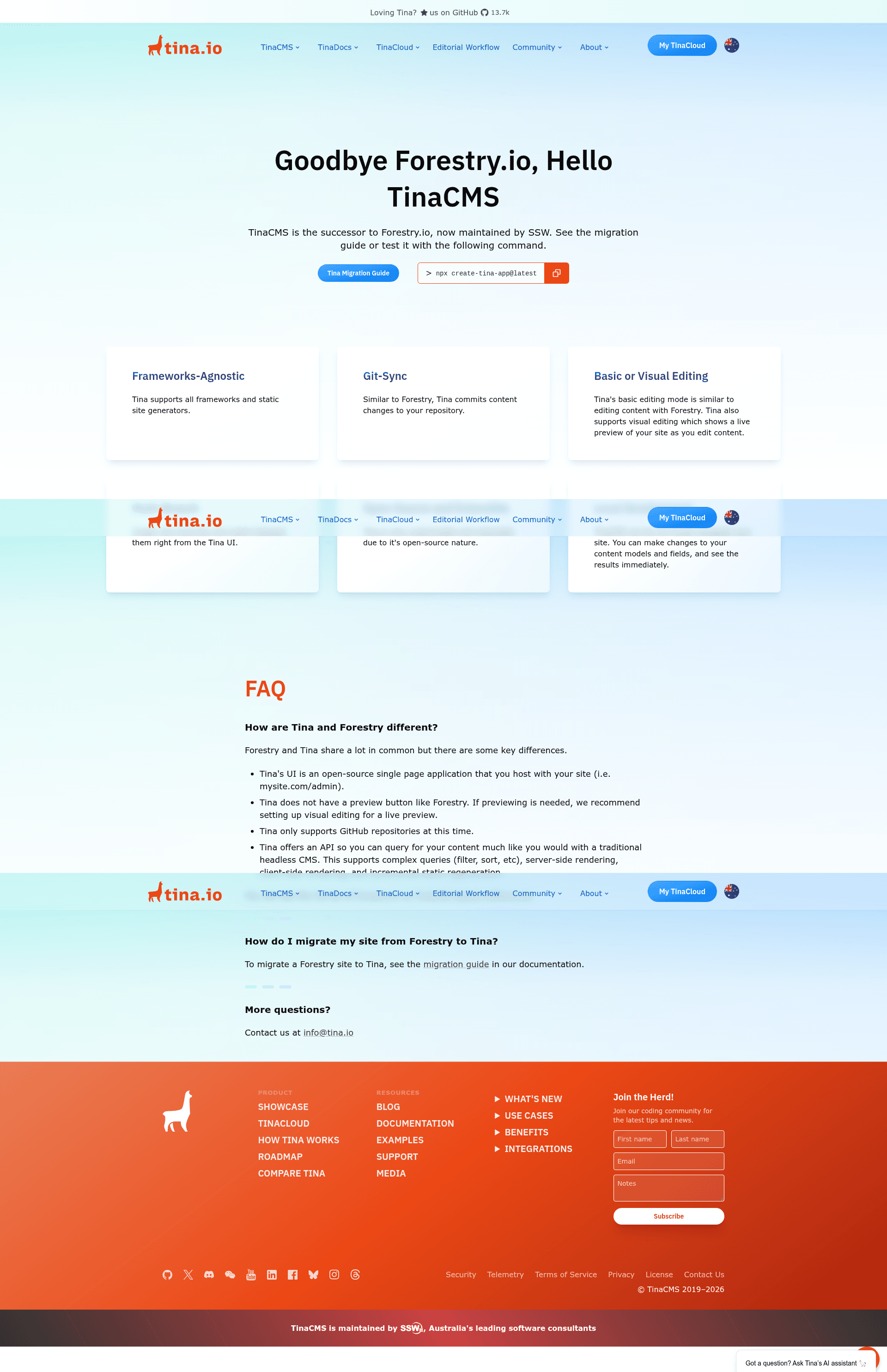 screenshot of Forestry.io Website on template0.com