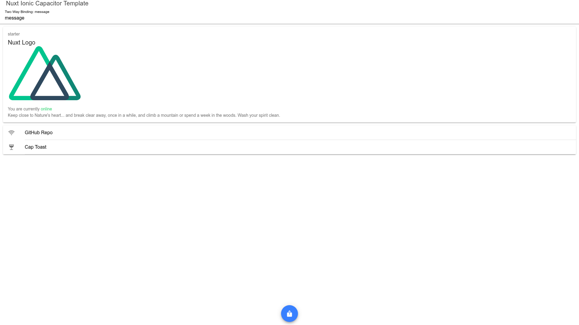screenshot of Nuxt Ionic Capacitor Template on template0.com