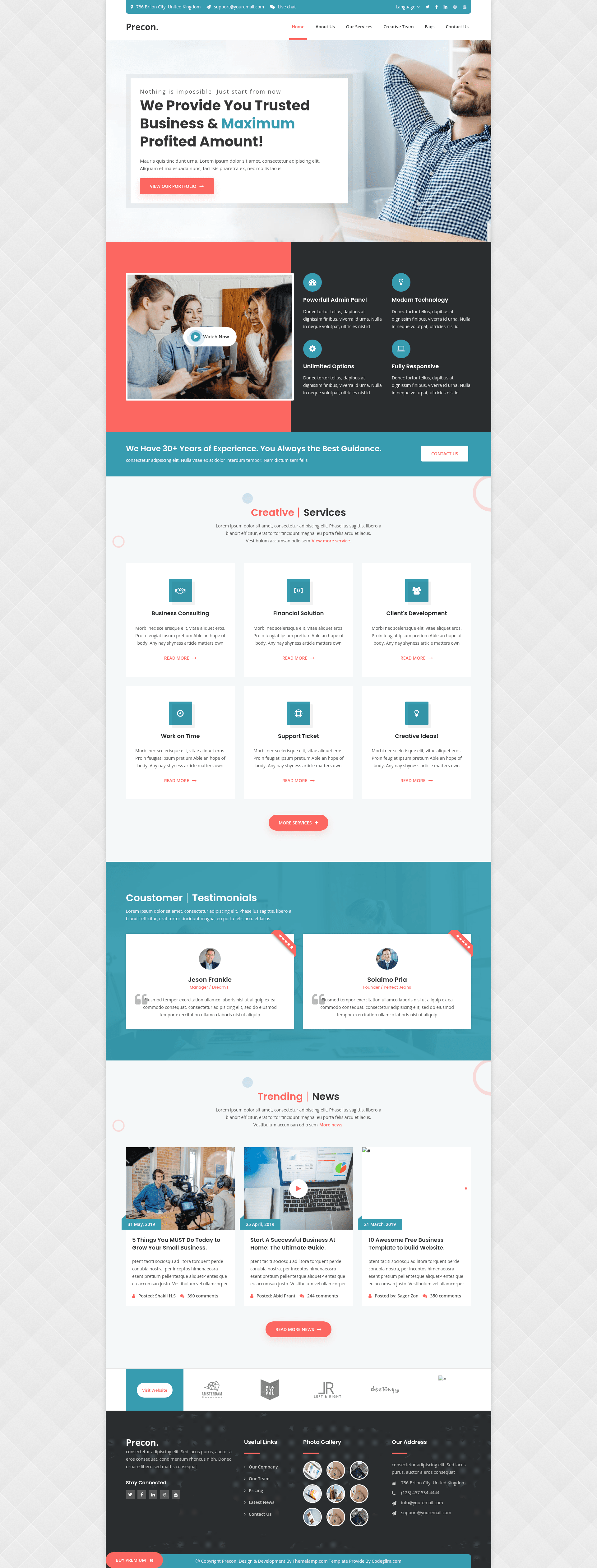 screenshot of Precon – Free Bootstrap 4 HTML5 Multipurpose Business Website Template on template0.com