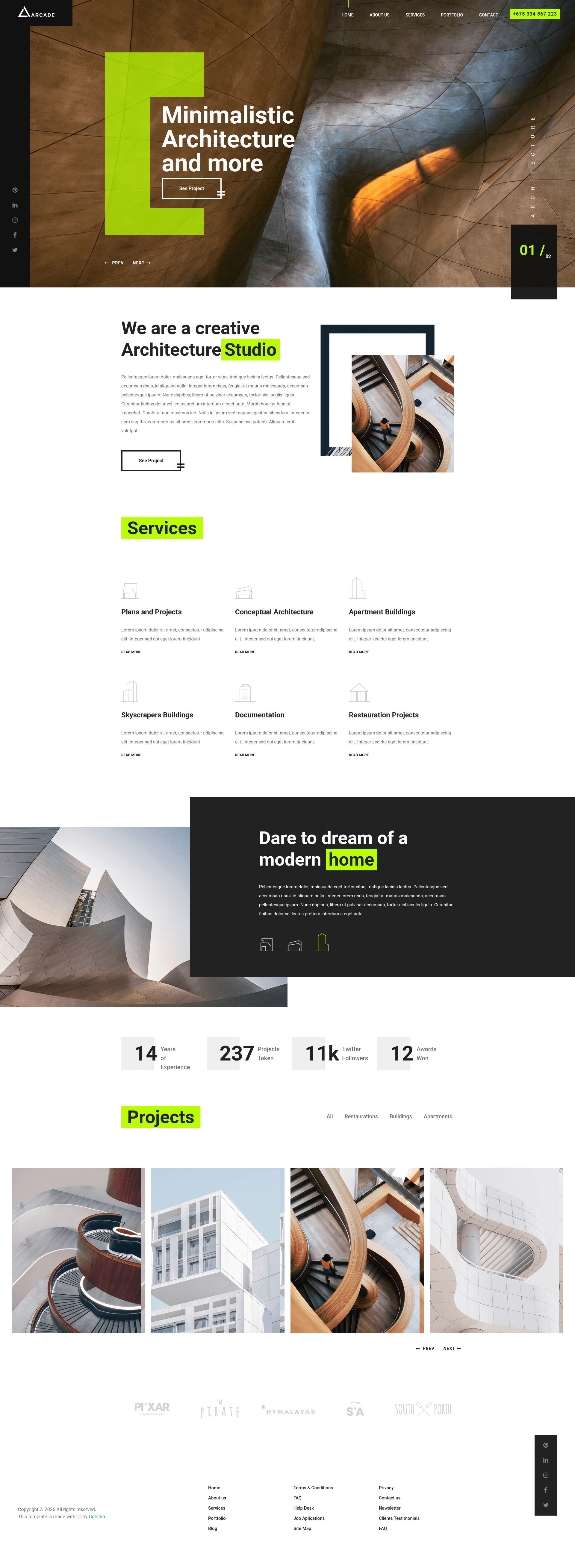 screenshot of Arcade - Free HTML5 Architecture Responsive Website Template on template0.com