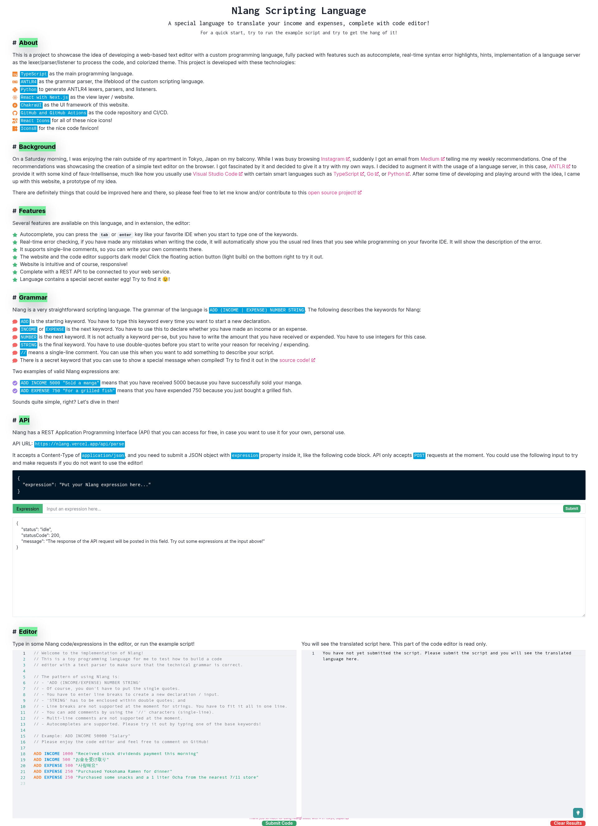 screenshot of Nlang on template0.com