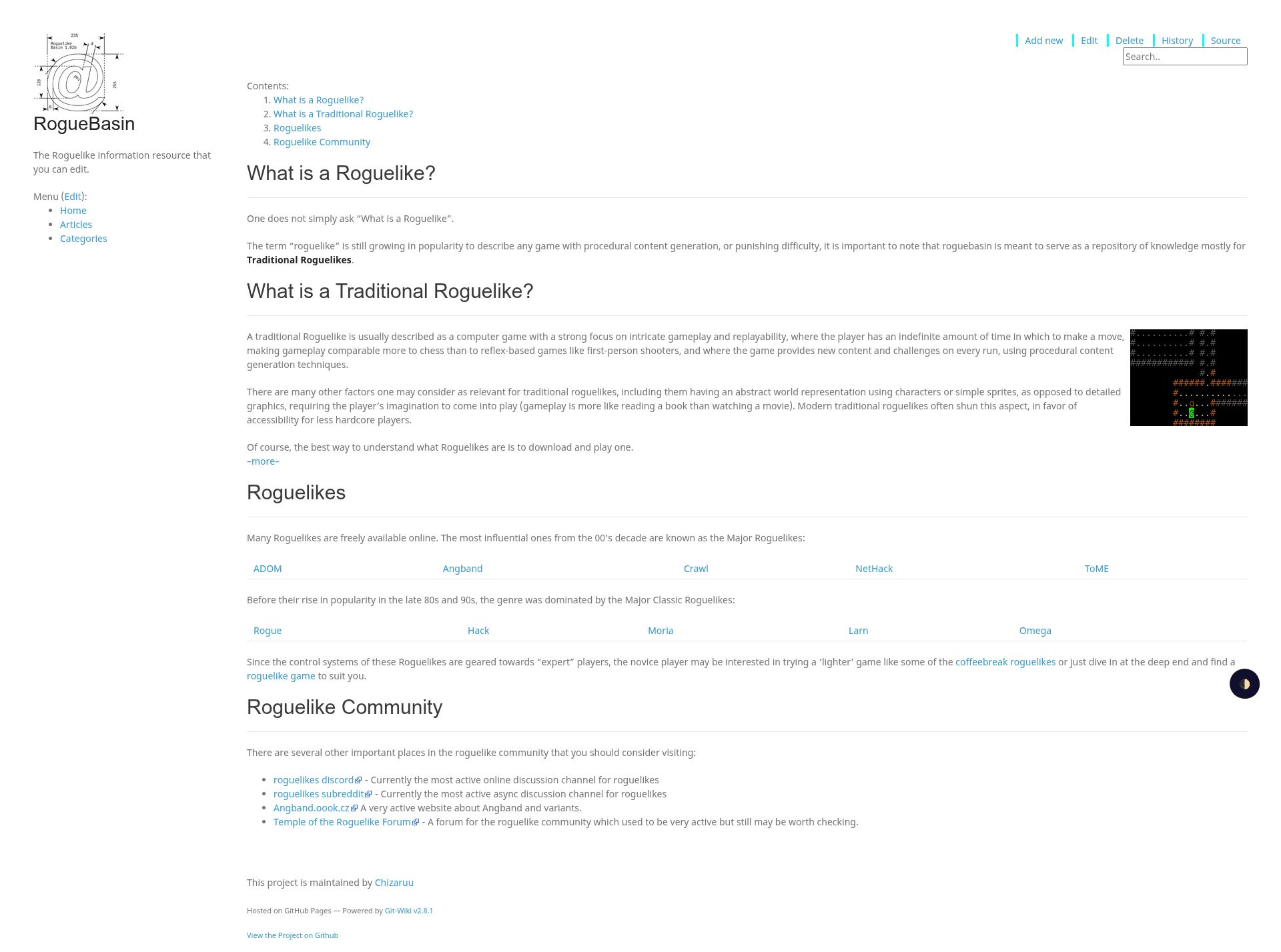 screenshot of Roguebasin on template0.com