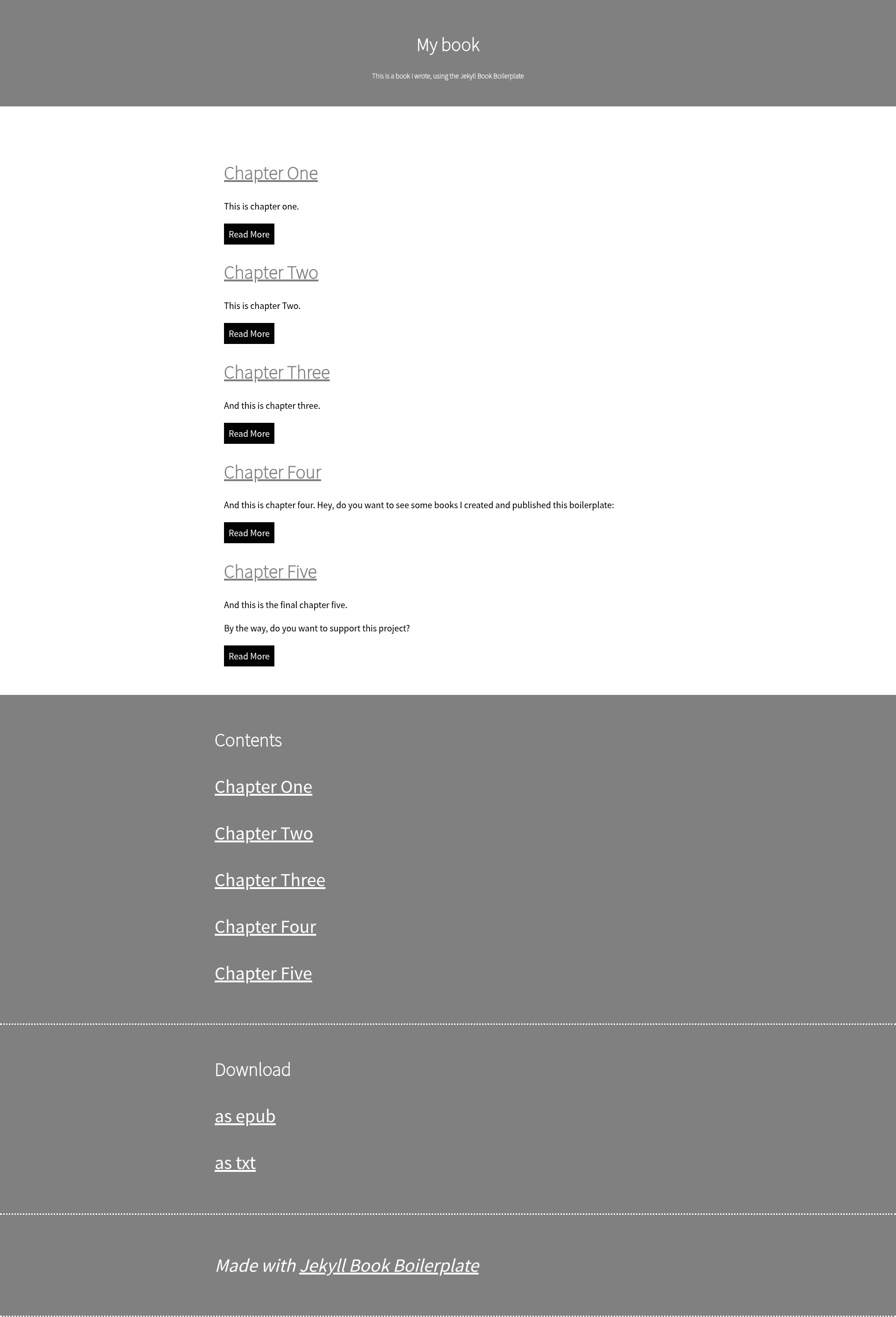 screenshot of Jekyll Book Boilerplate on template0.com