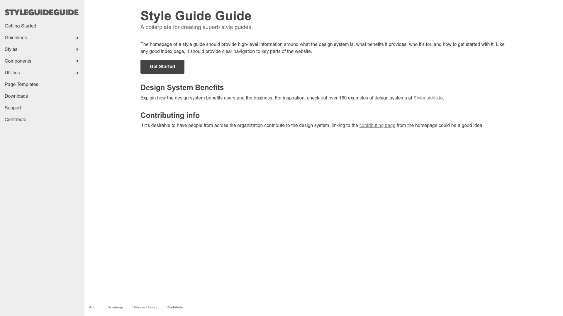 screenshot of Gatsby Style Guide Guide on template0.com
