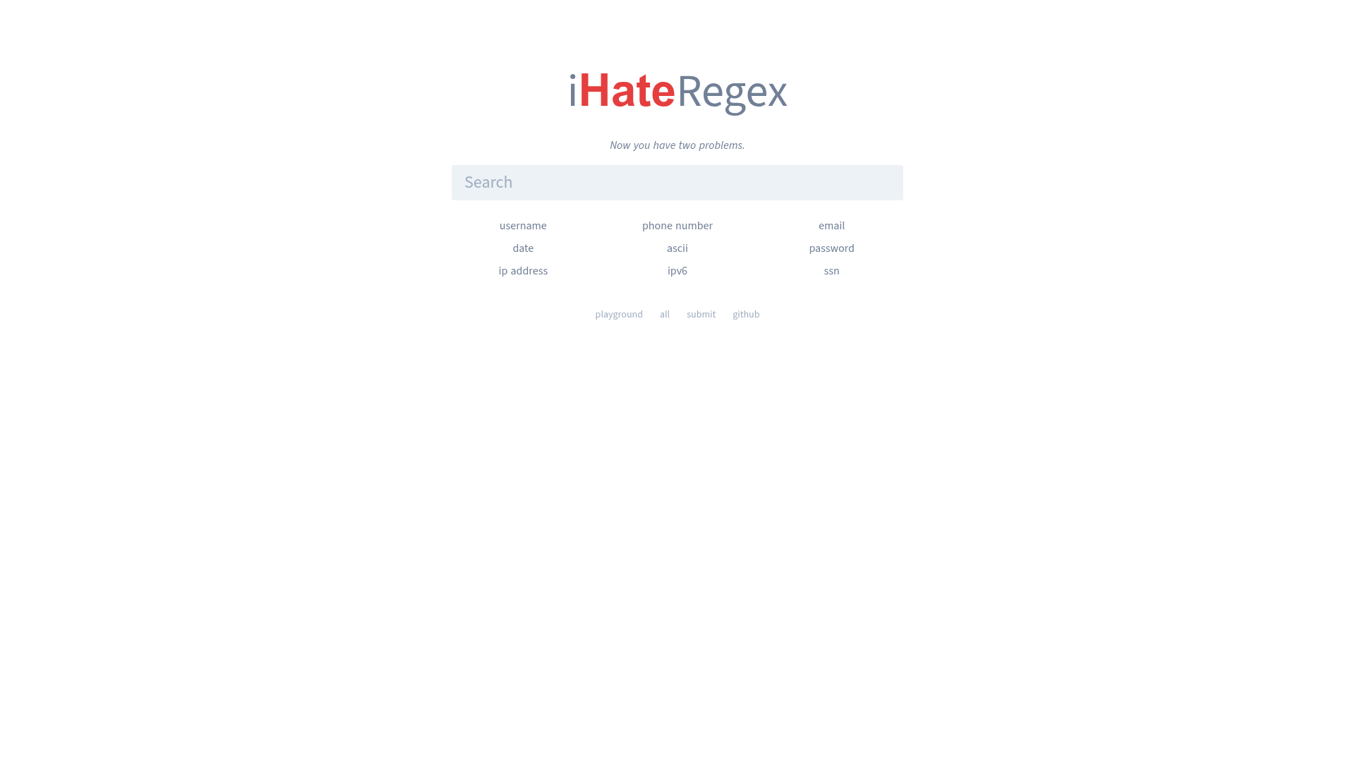 screenshot of iHateRegex on template0.com