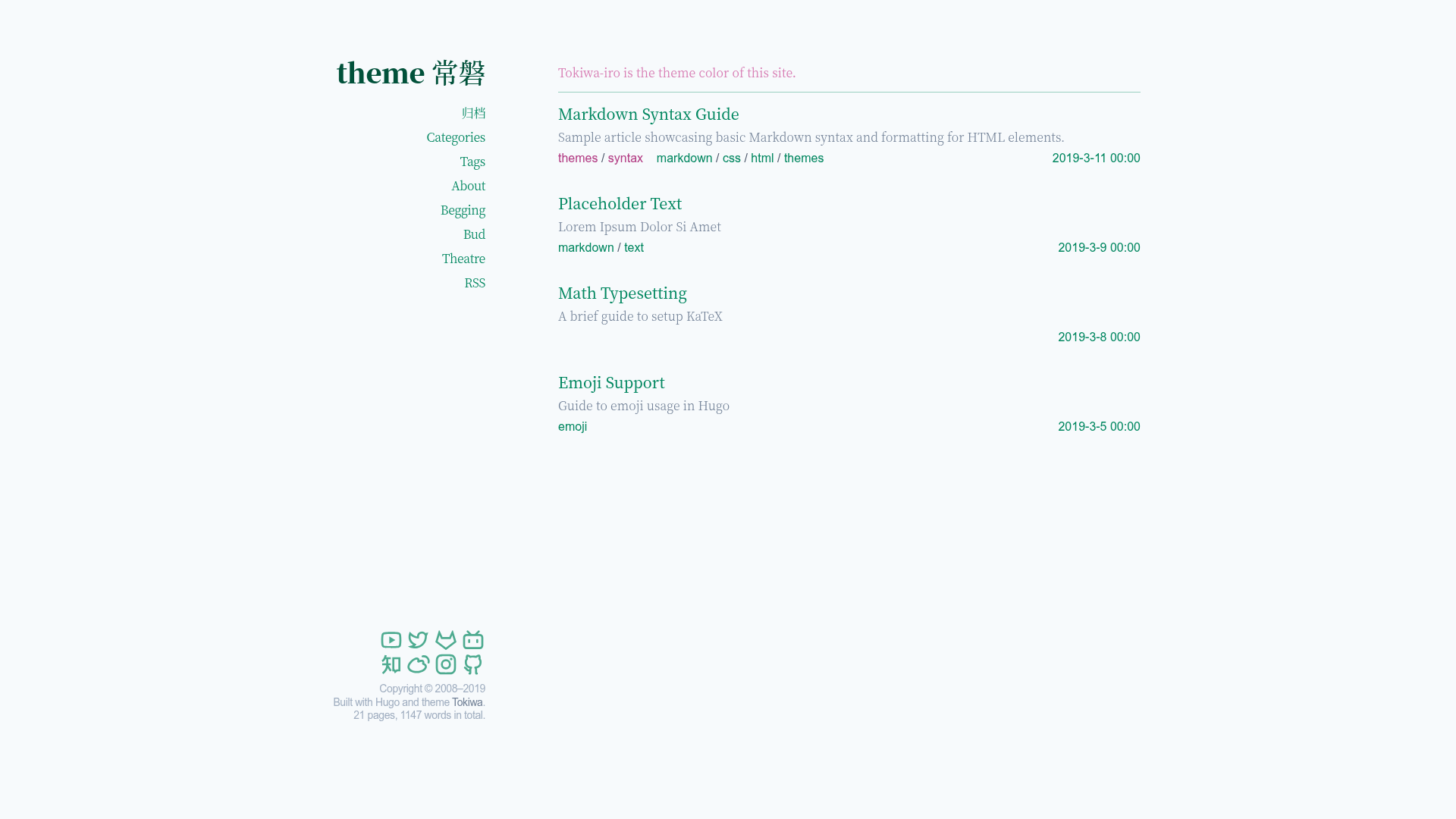 screenshot of Theme Tokiwa on template0.com