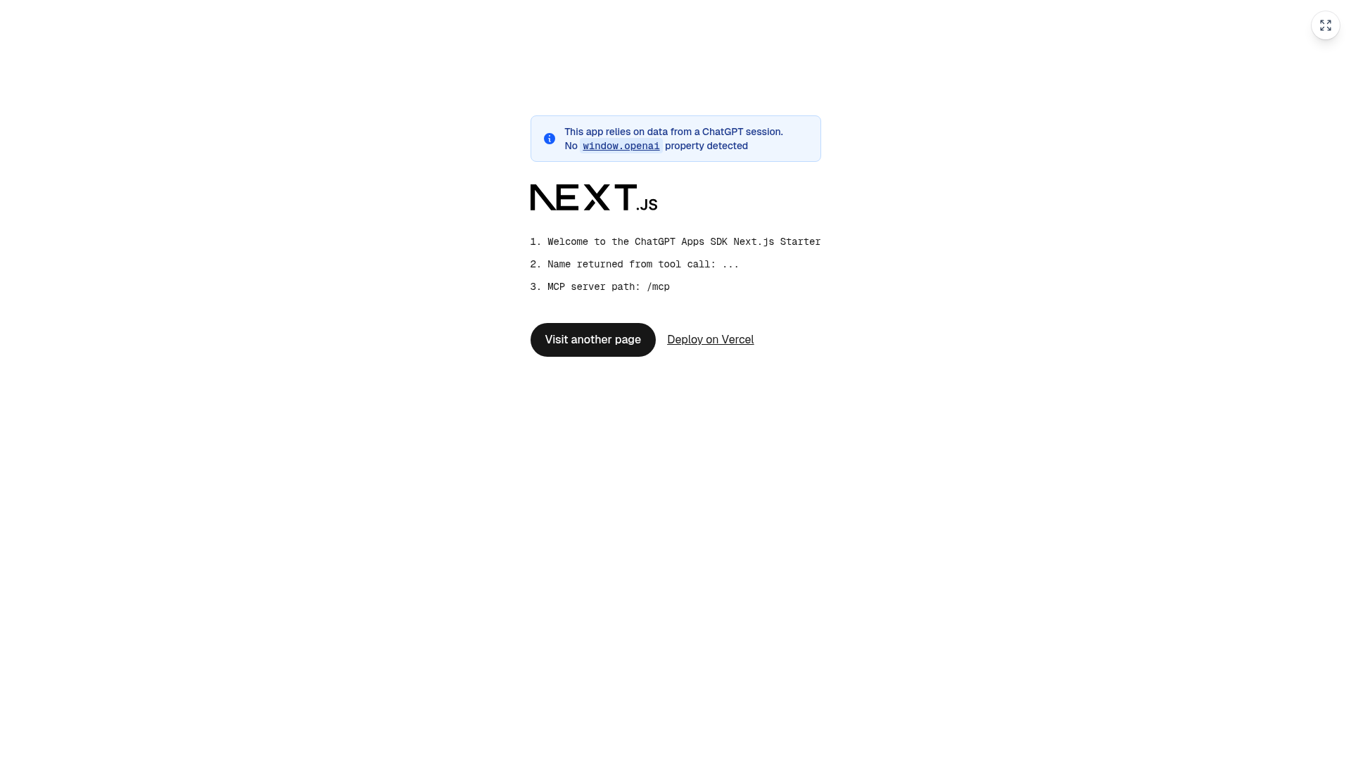 screenshot of ChatGPT Apps SDK Next.js Starter on template0.com