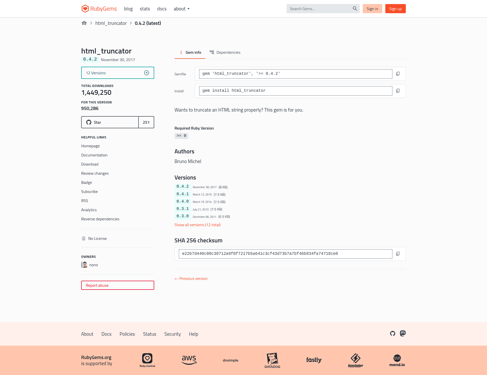 screenshot of HTML Truncator on template0.com