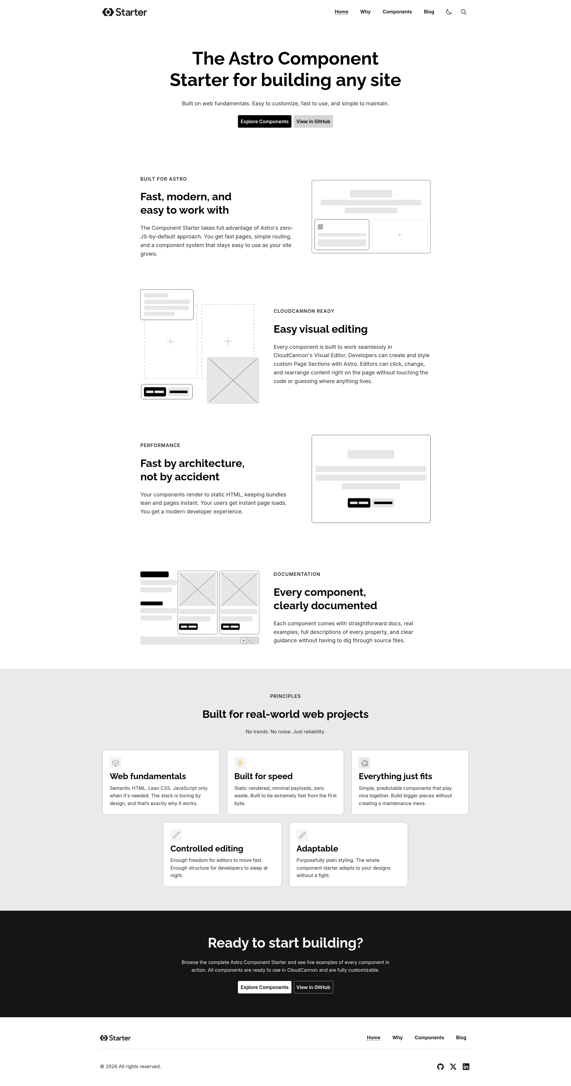 screenshot of Astro Component Starter on template0.com