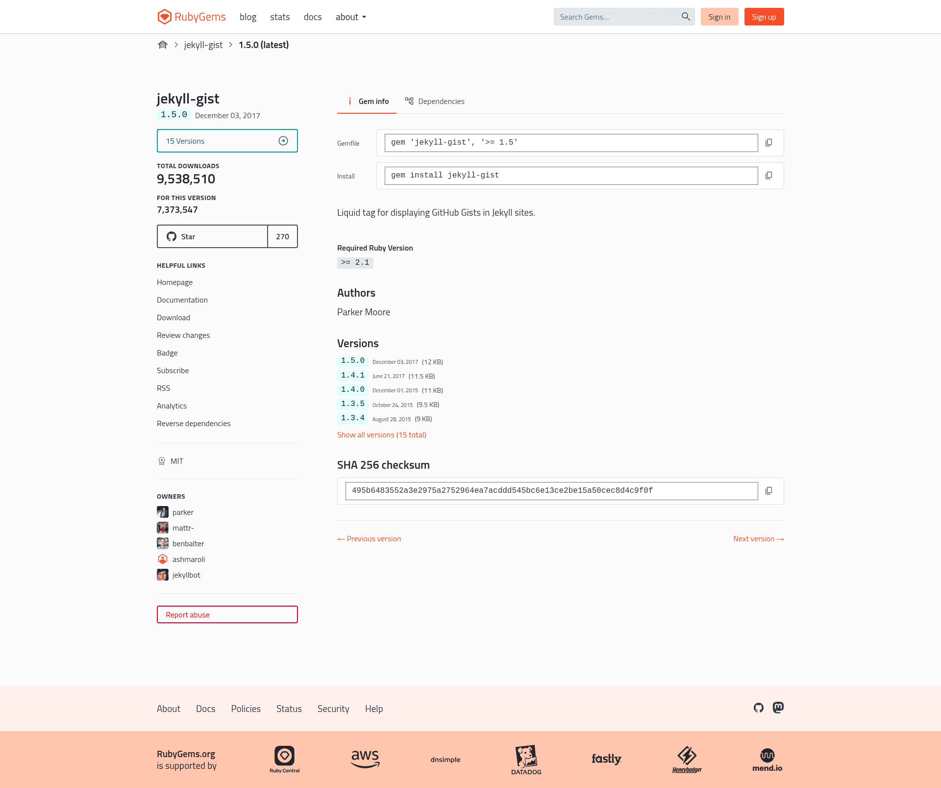 screenshot of Jekyll Gist on template0.com