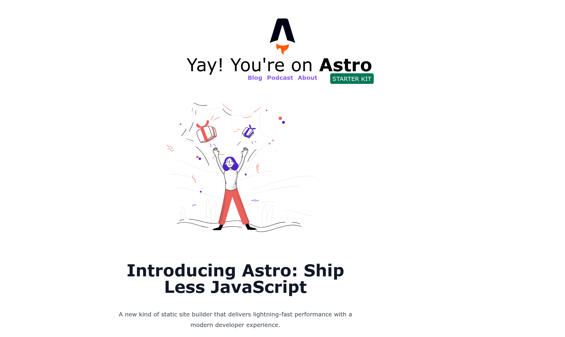 screenshot of Astro Starter Kit on template0.com