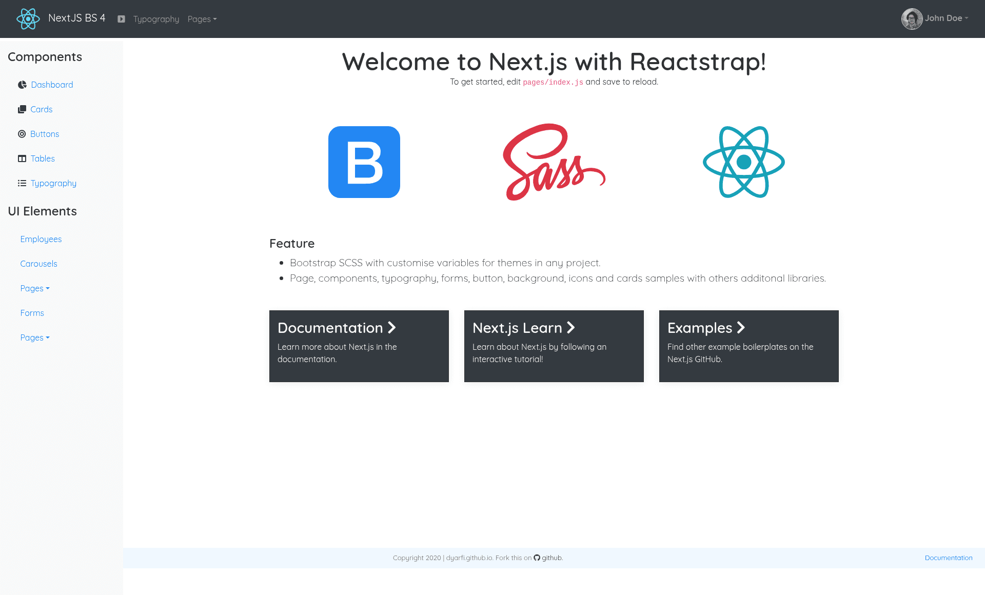 screenshot of Nextjs Reactstrap on template0.com