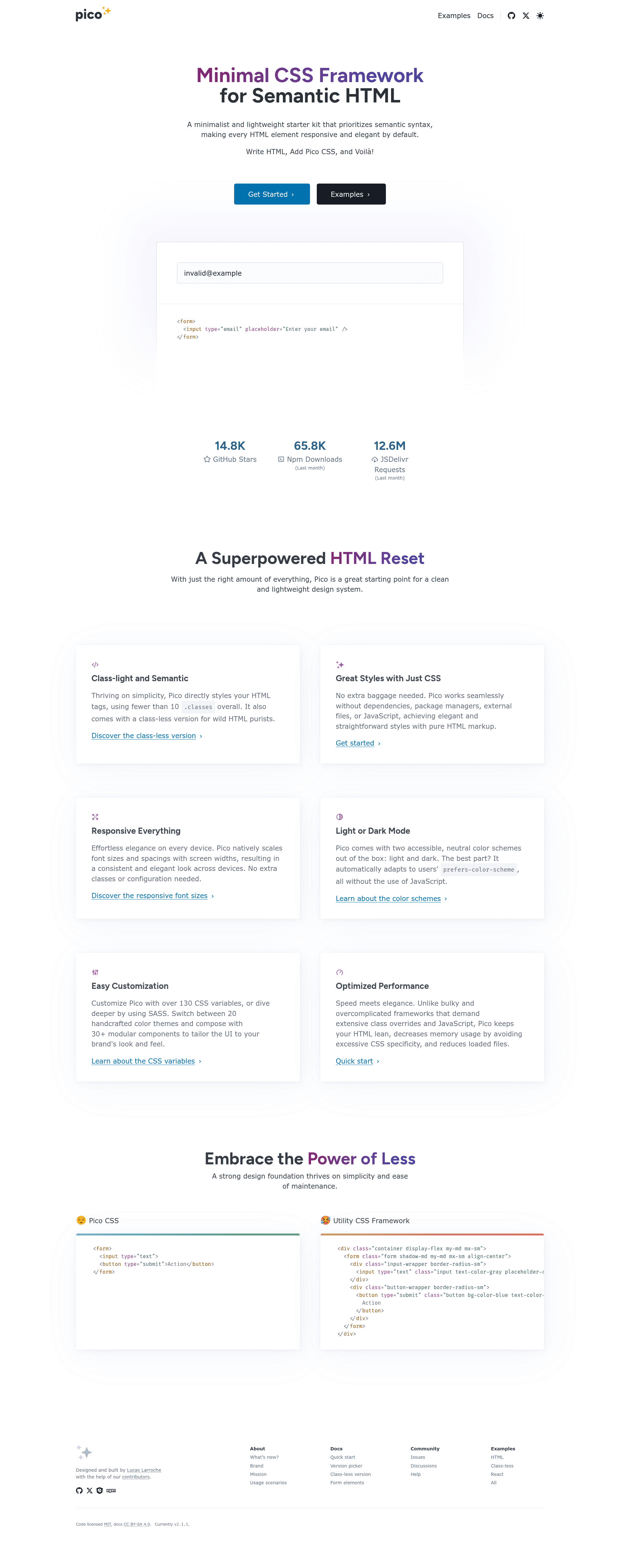 screenshot of Pico CSS on template0.com