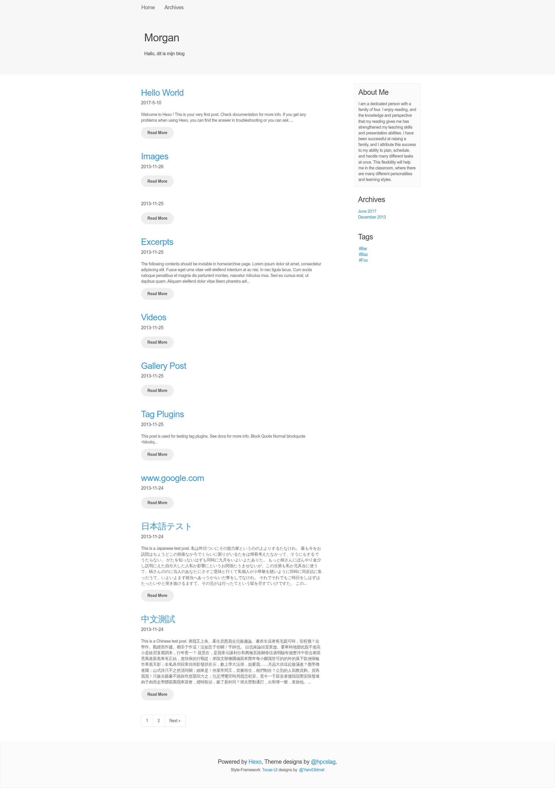 screenshot of Hexo Theme Morgan on template0.com