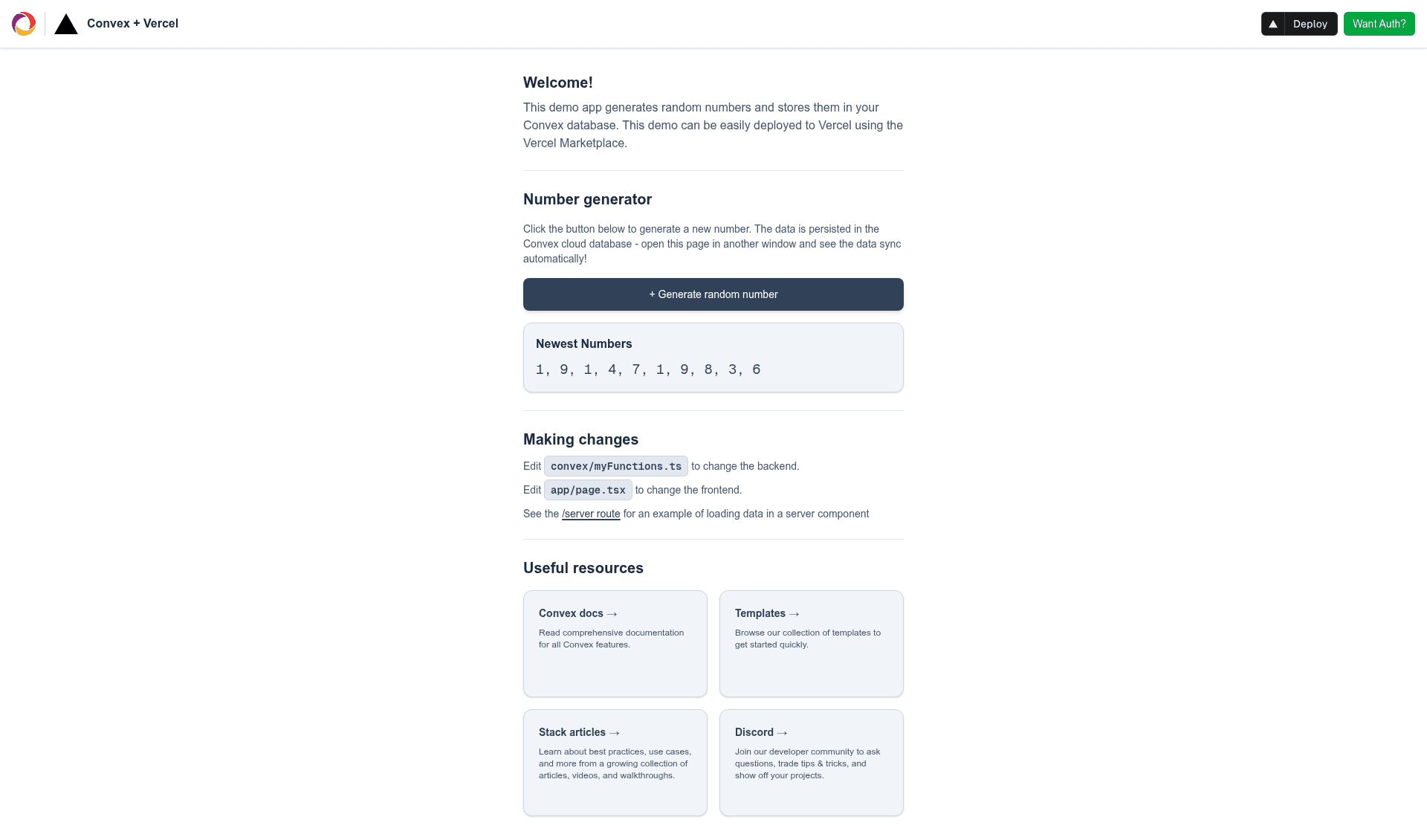 screenshot of Next.js Convex Template on template0.com