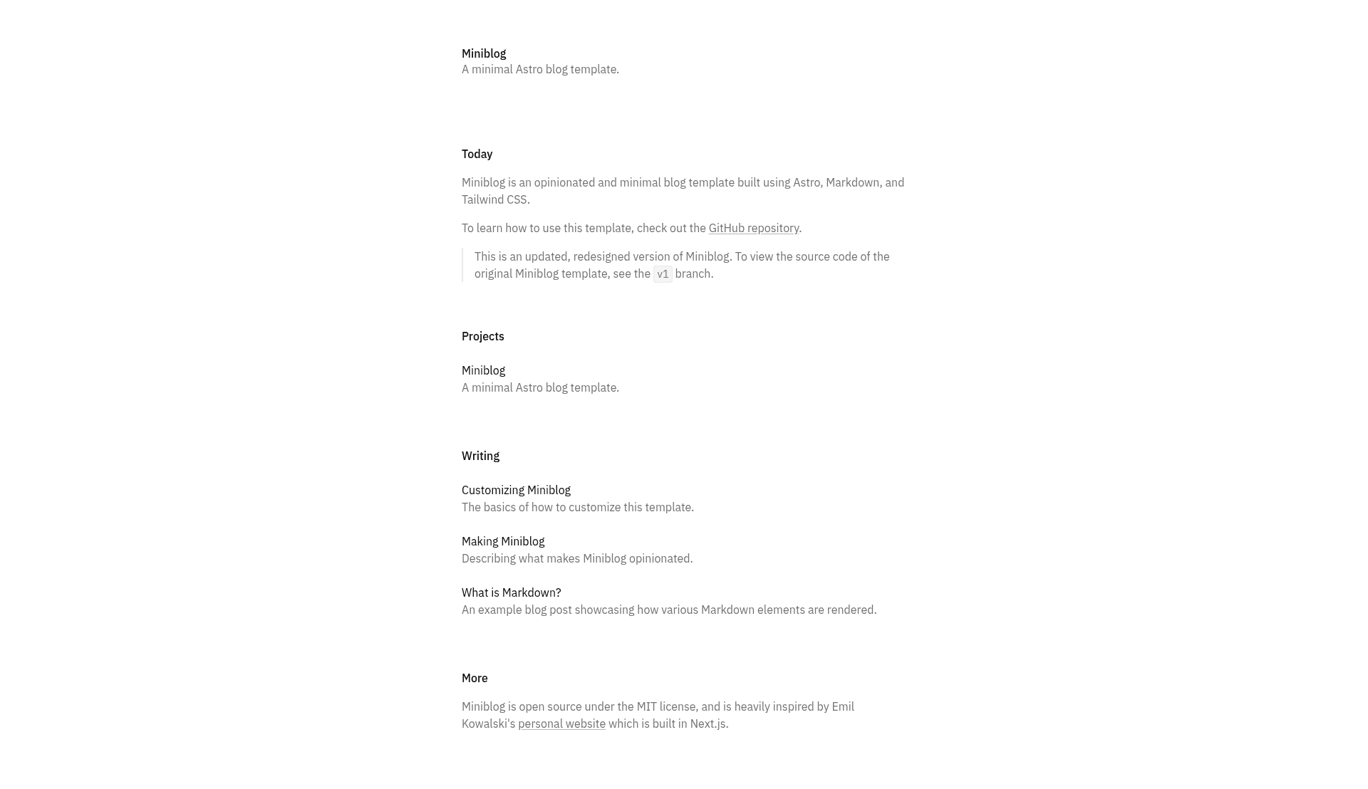 screenshot of Miniblog on template0.com