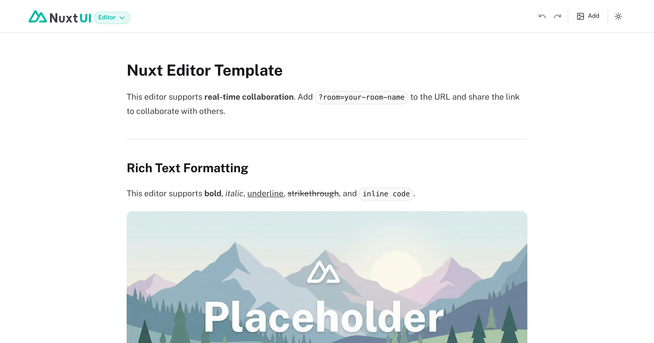 Nuxt Editor Template preview