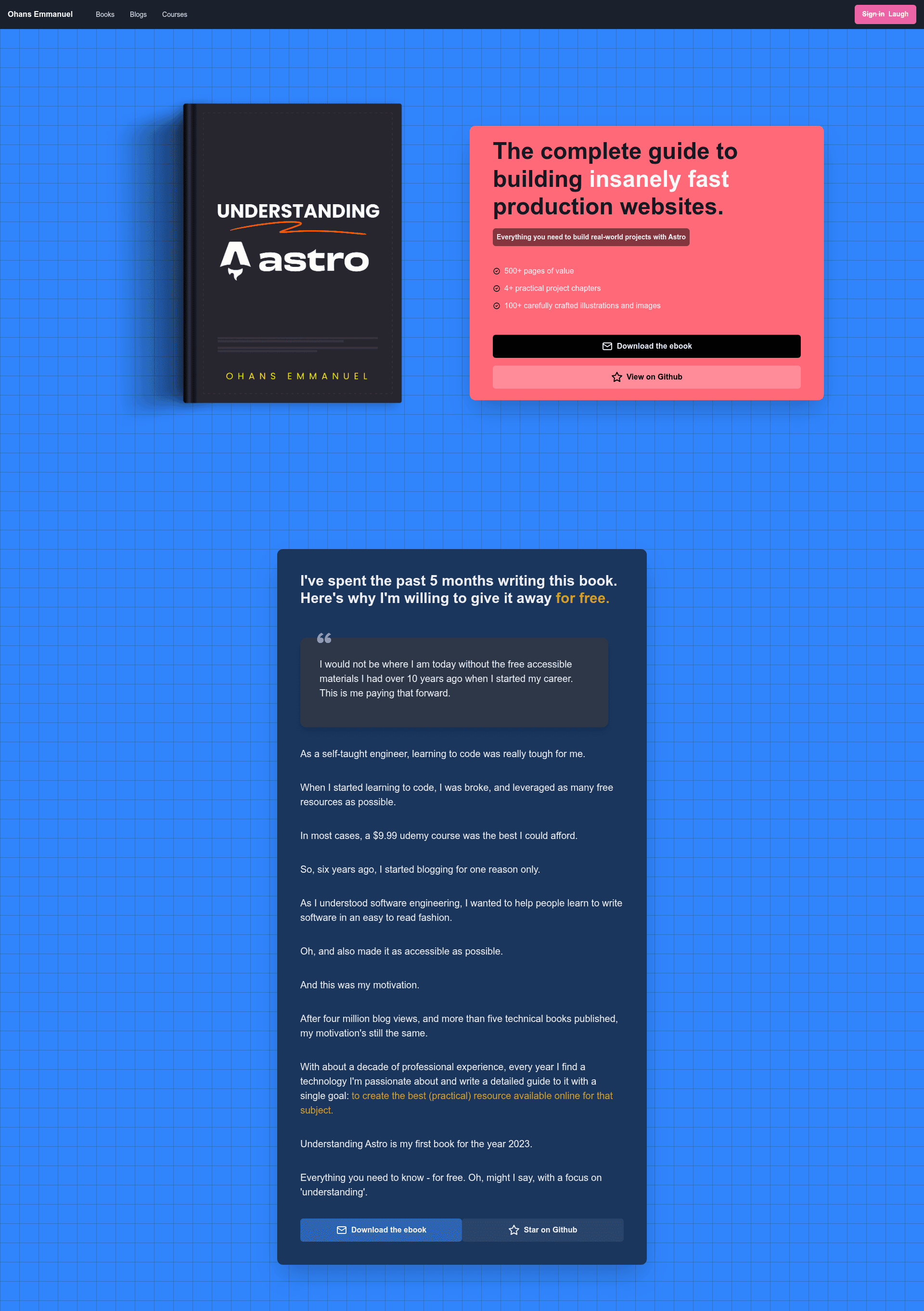 screenshot of Understanding Astro Book on template0.com