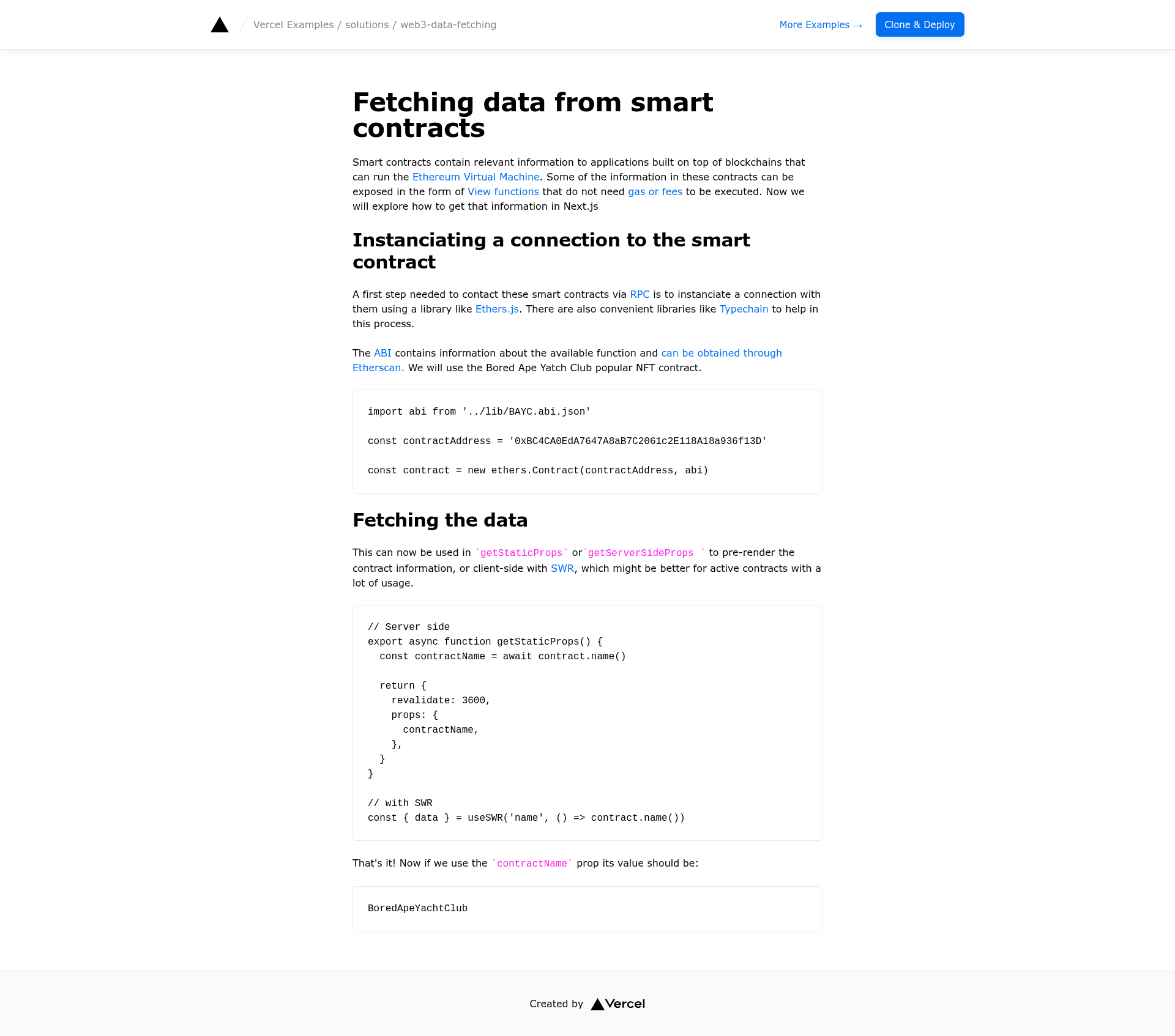 screenshot of Web3 Data Fetching on template0.com