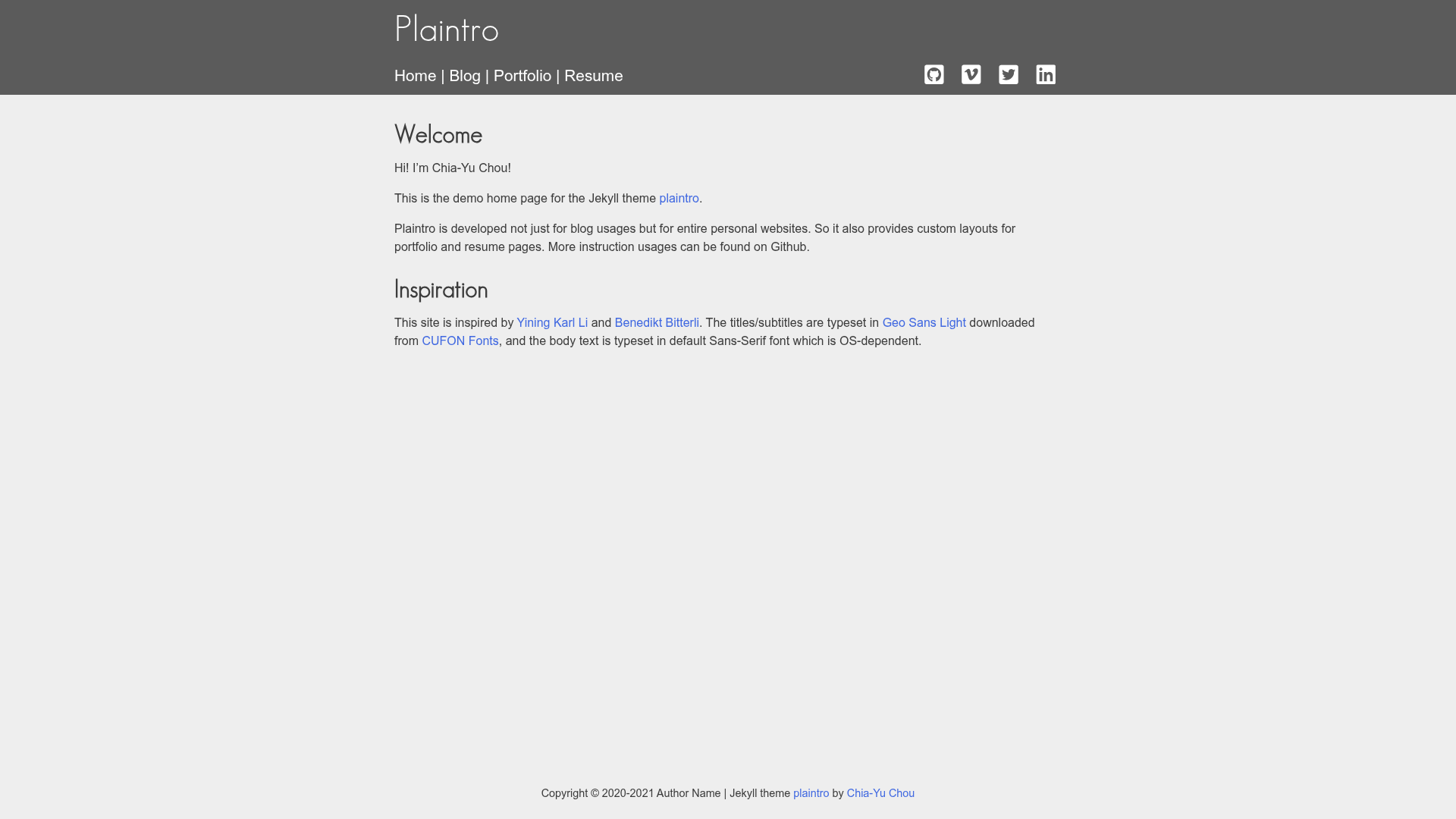 screenshot of Plaintro on template0.com