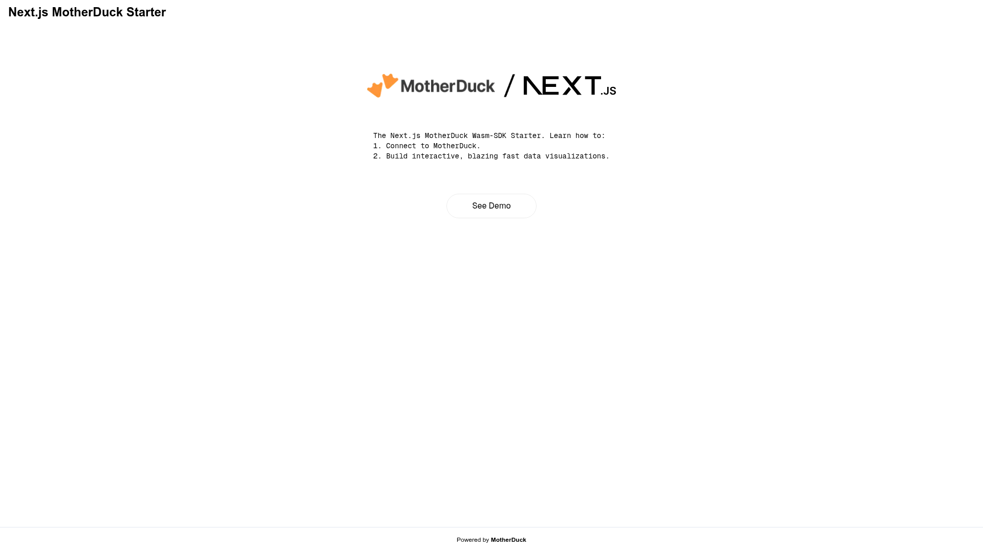 screenshot of Next.js MotherDuck Wasm Analytics Quickstart on template0.com