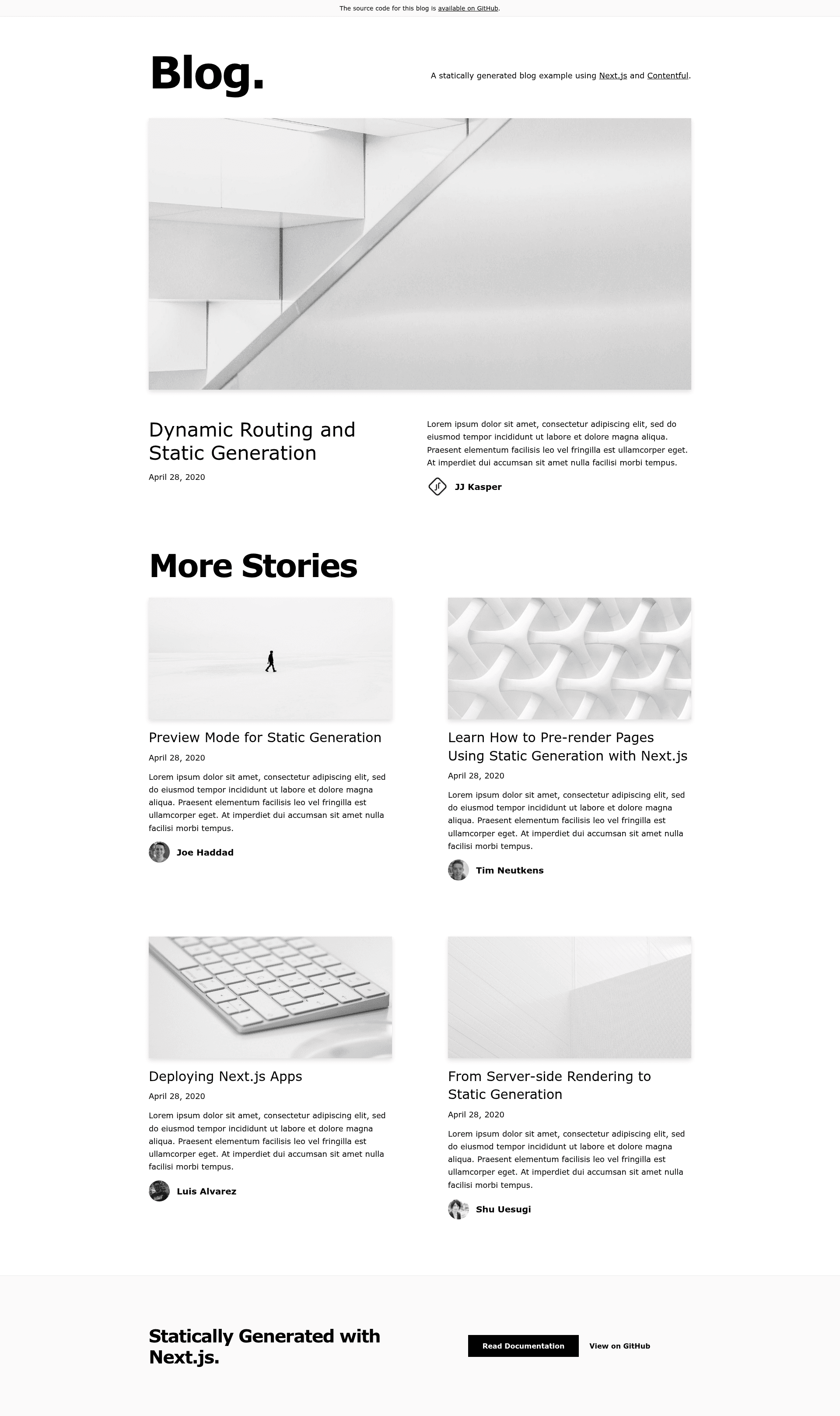 screenshot of Next.js Contentful Blog Example on template0.com