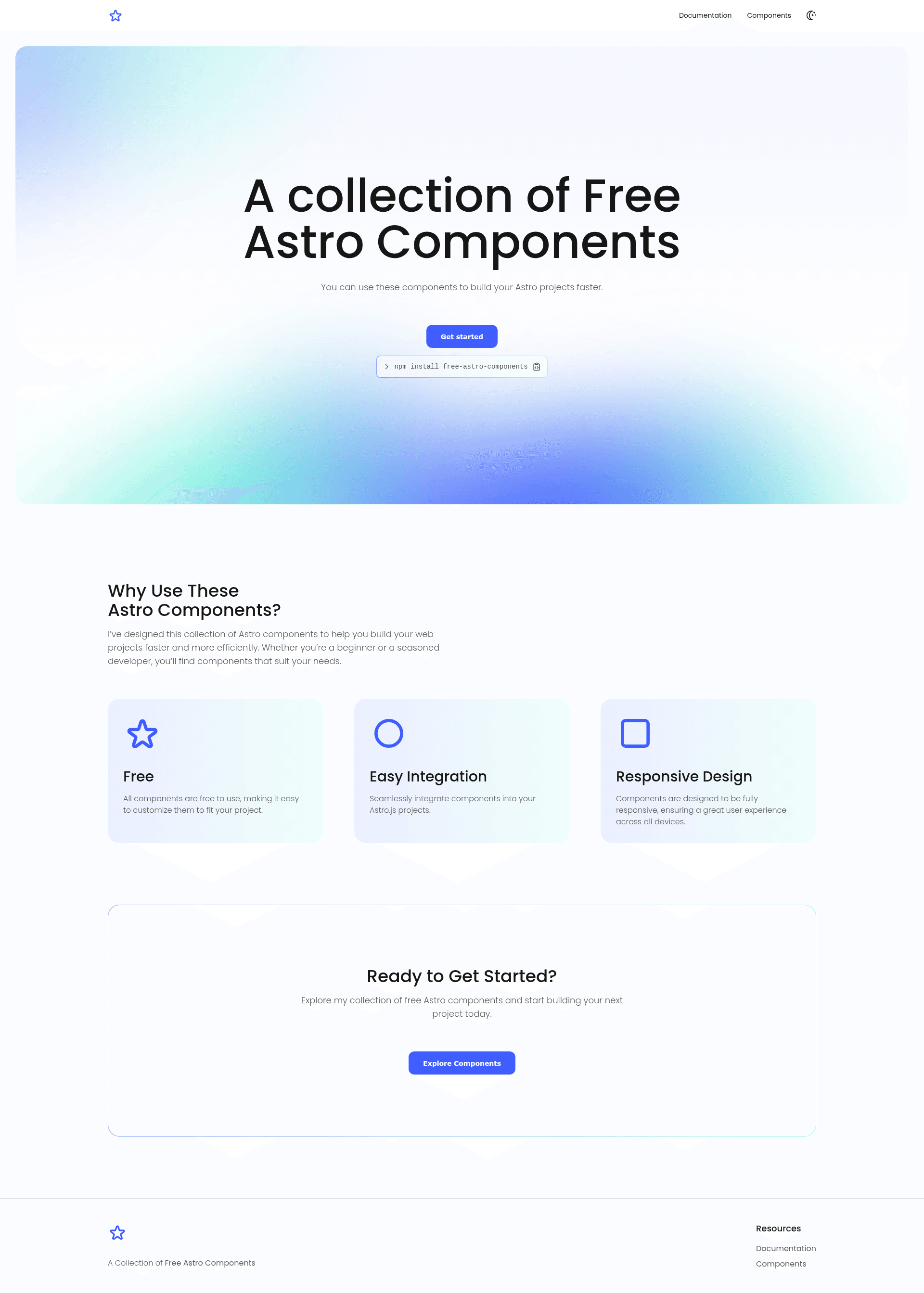 screenshot of Free Astro Components on template0.com
