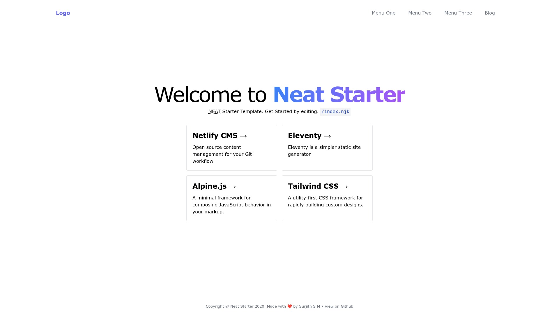 screenshot of Neat Starter on template0.com
