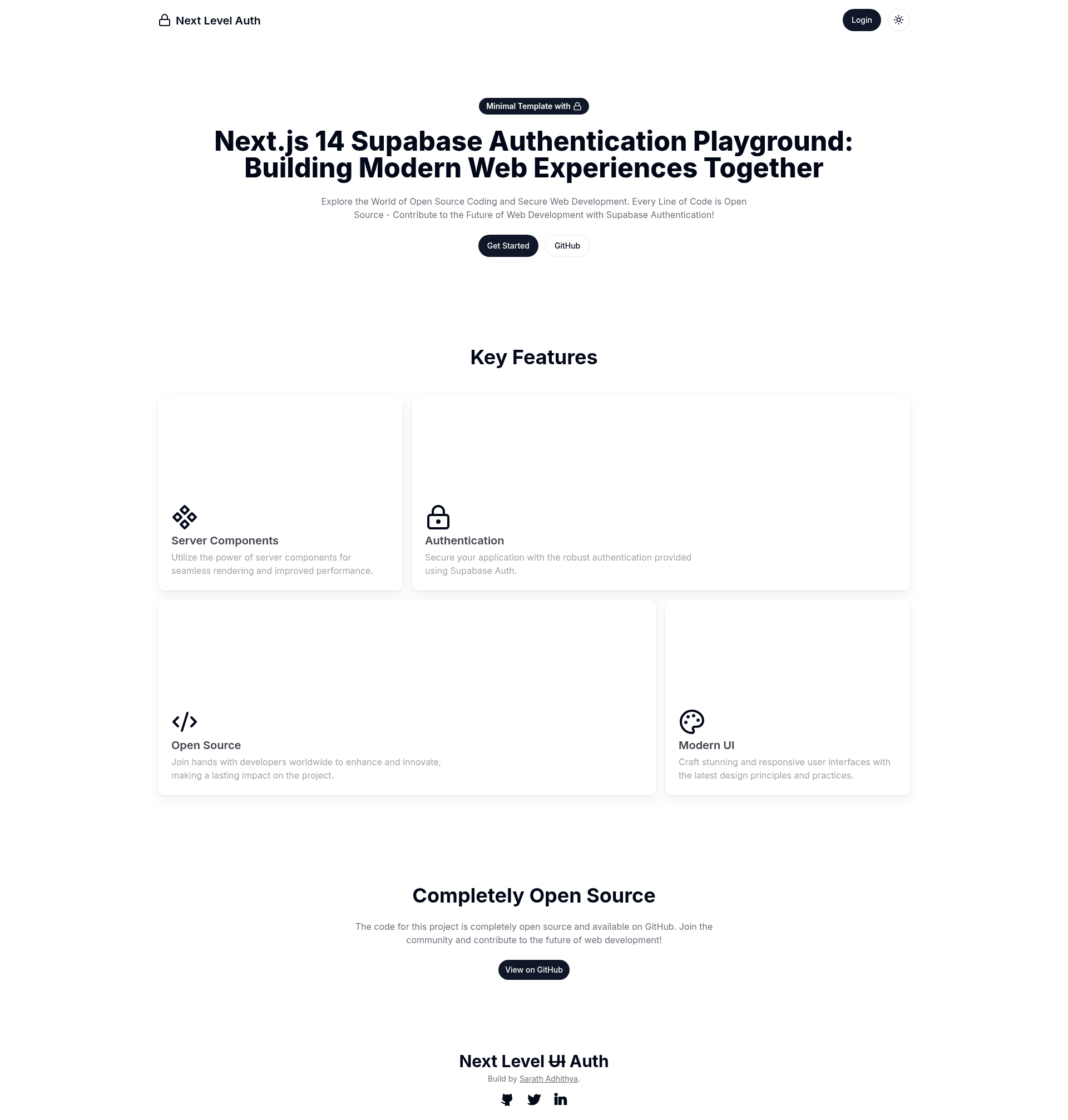 screenshot of Next Level Auth on template0.com