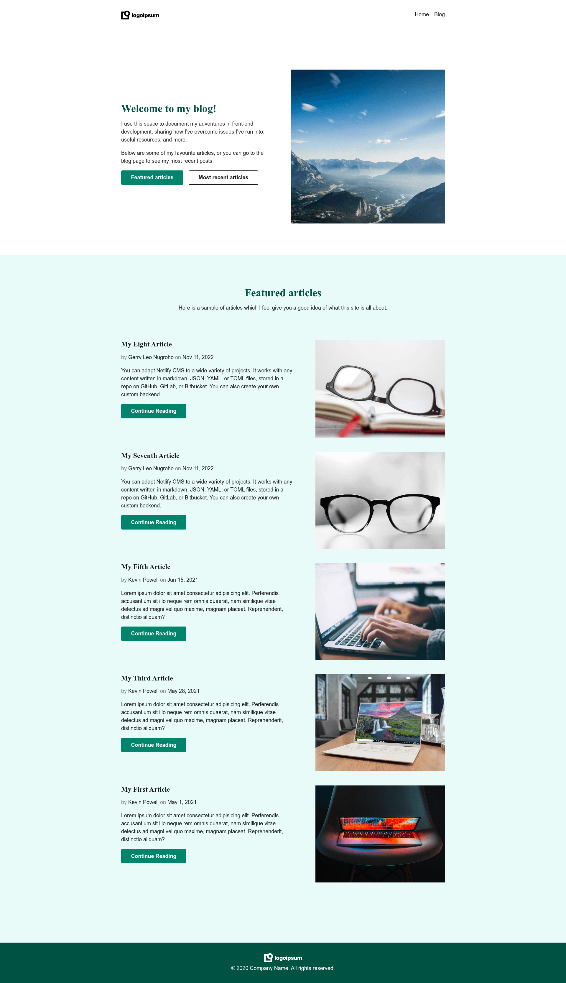 screenshot of JAMStack Personal Blog Starter on template0.com