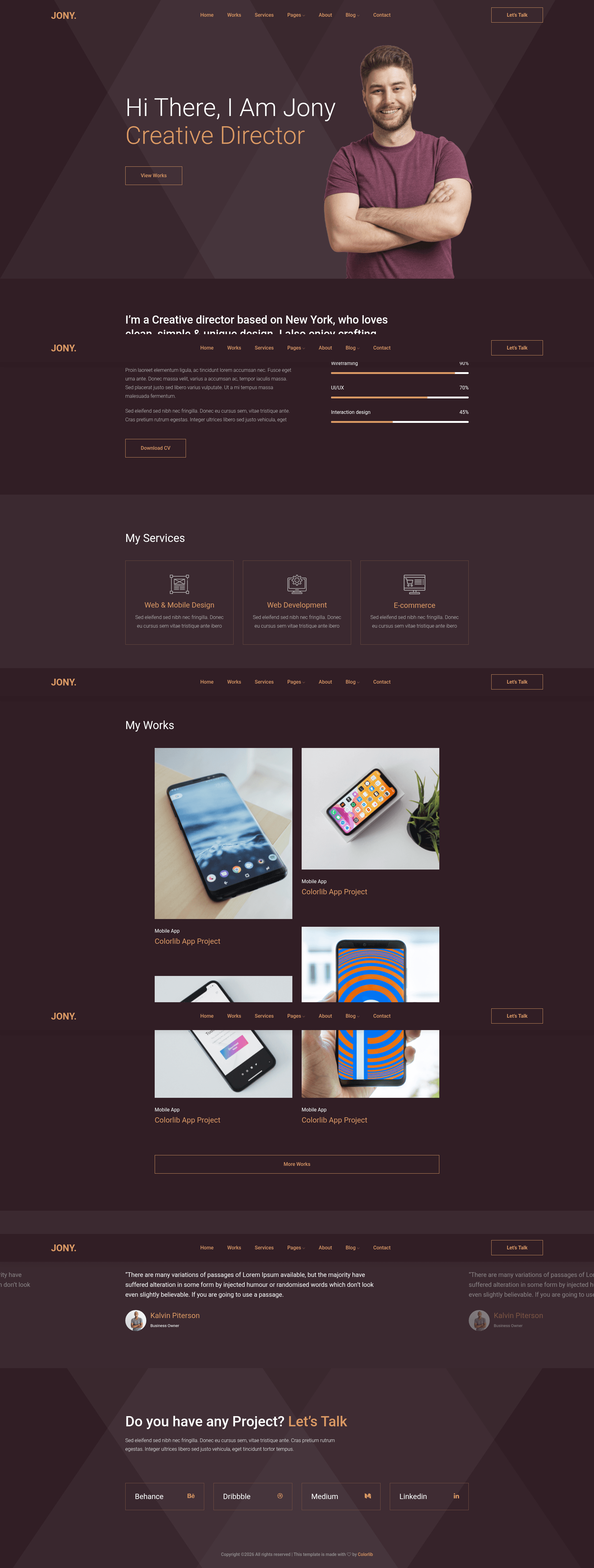 screenshot of Jony – Free Bootstrap 4 Personal Portfolio Template on template0.com