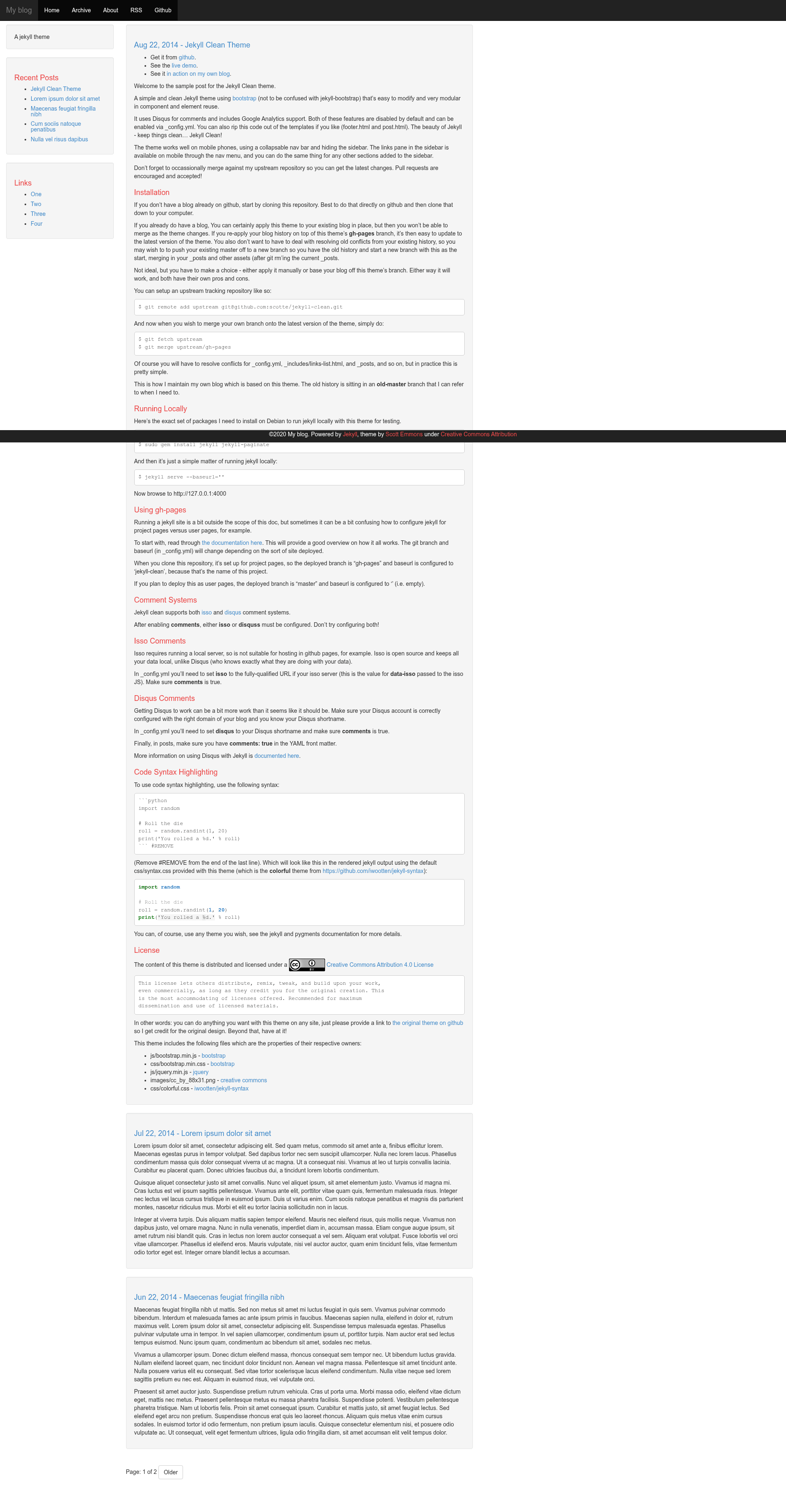 screenshot of Jekyll Clean on template0.com