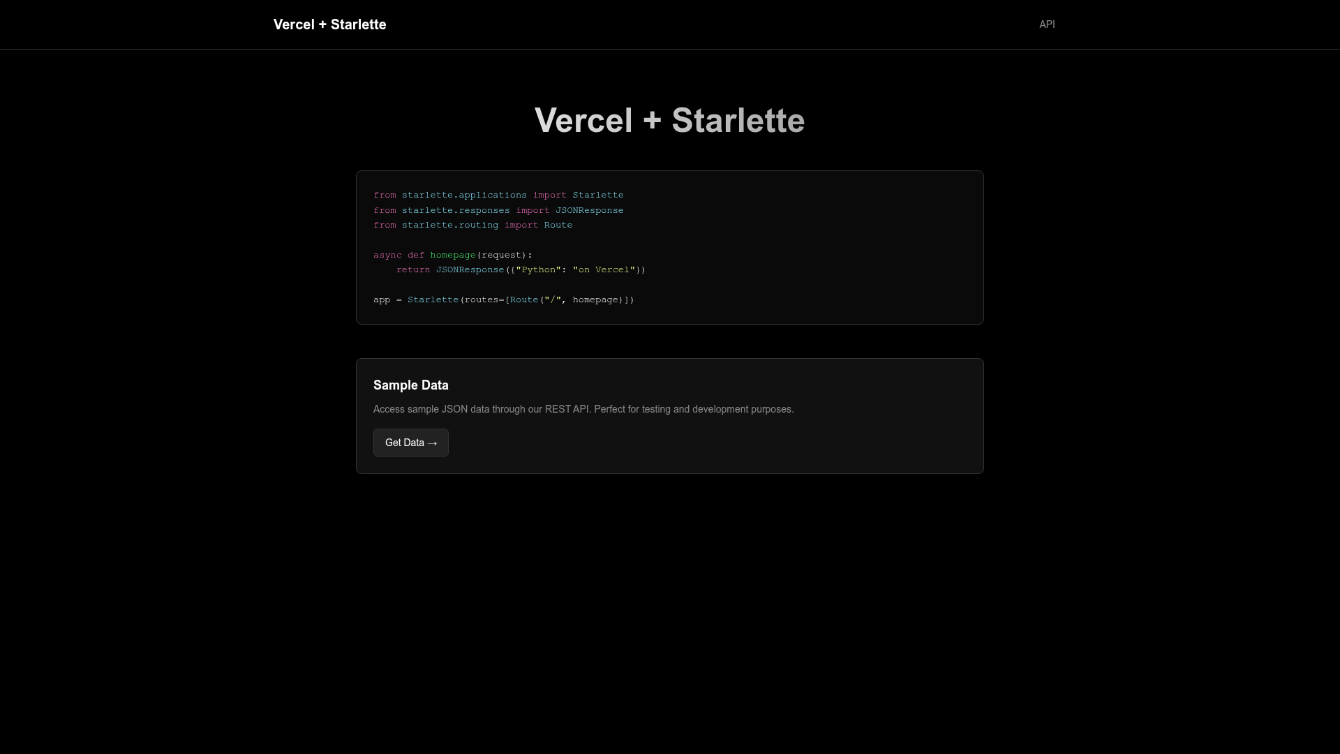 screenshot of Starlette Starter on template0.com